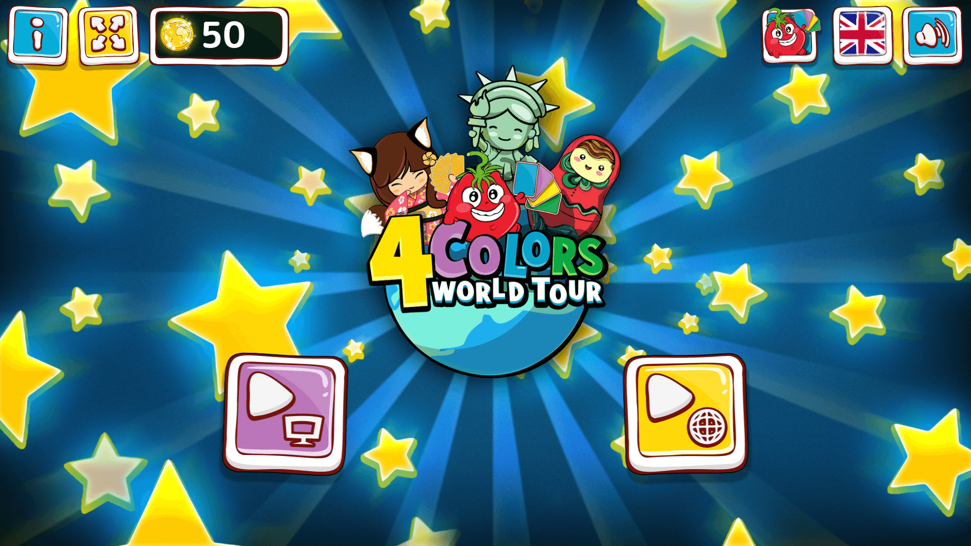 Player using a Wild Draw Four card to change color and challenge an opponent in 4 Colors World Tour