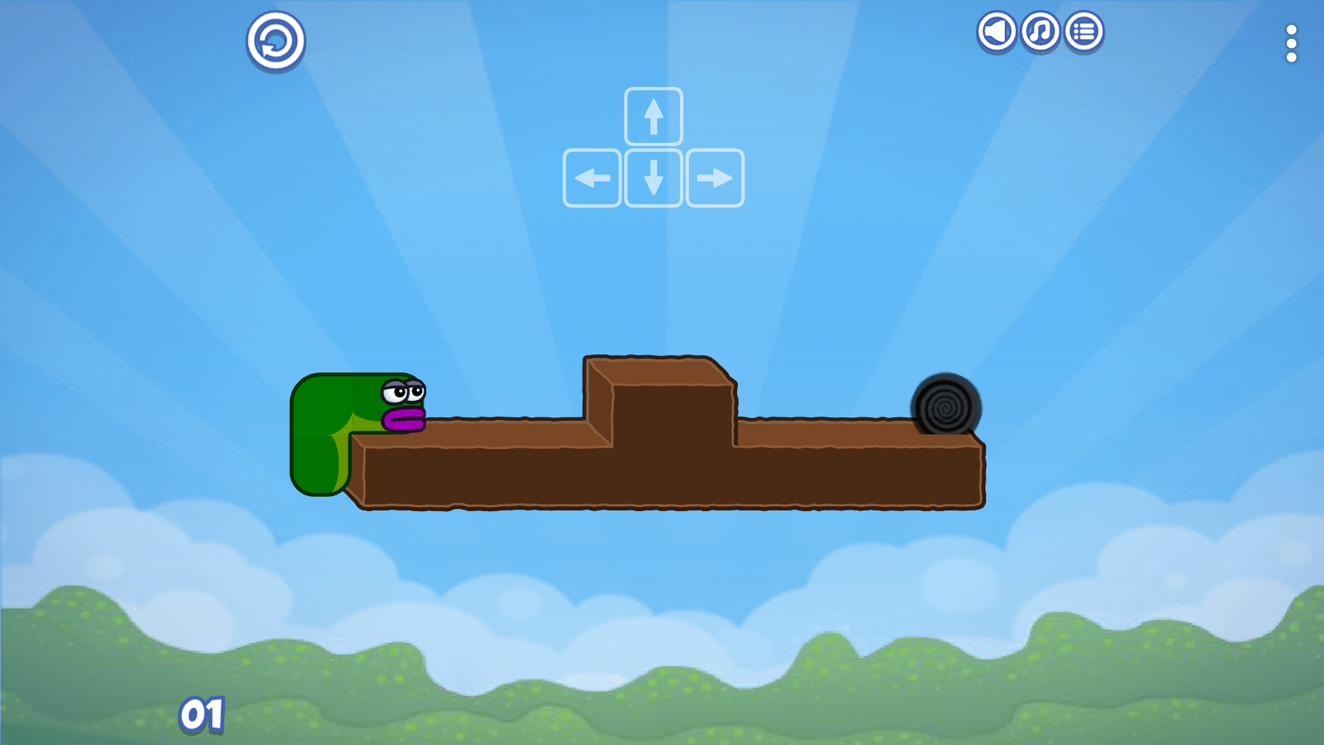 Stretching worm bridging a gap in Apple Worm puzzle