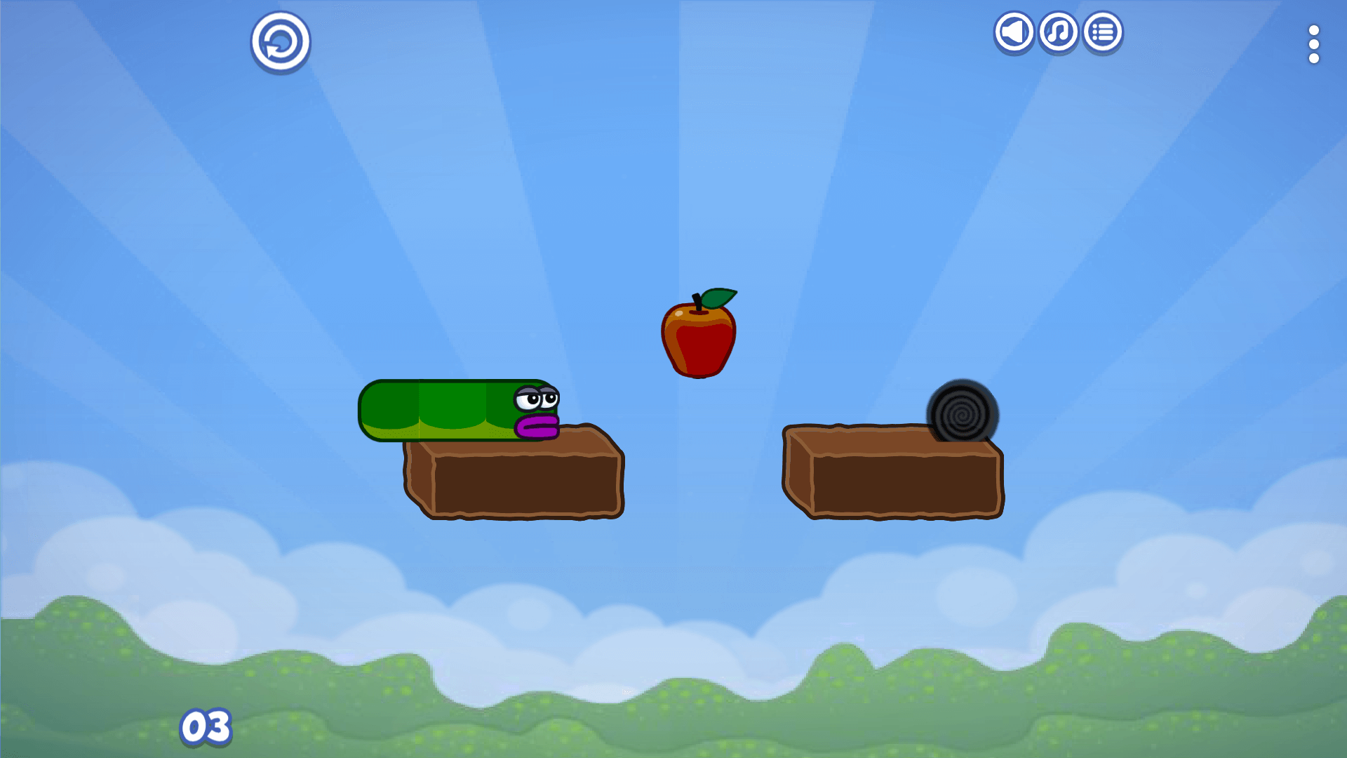 Gameplay level in Apple Worm with traps and obstacles