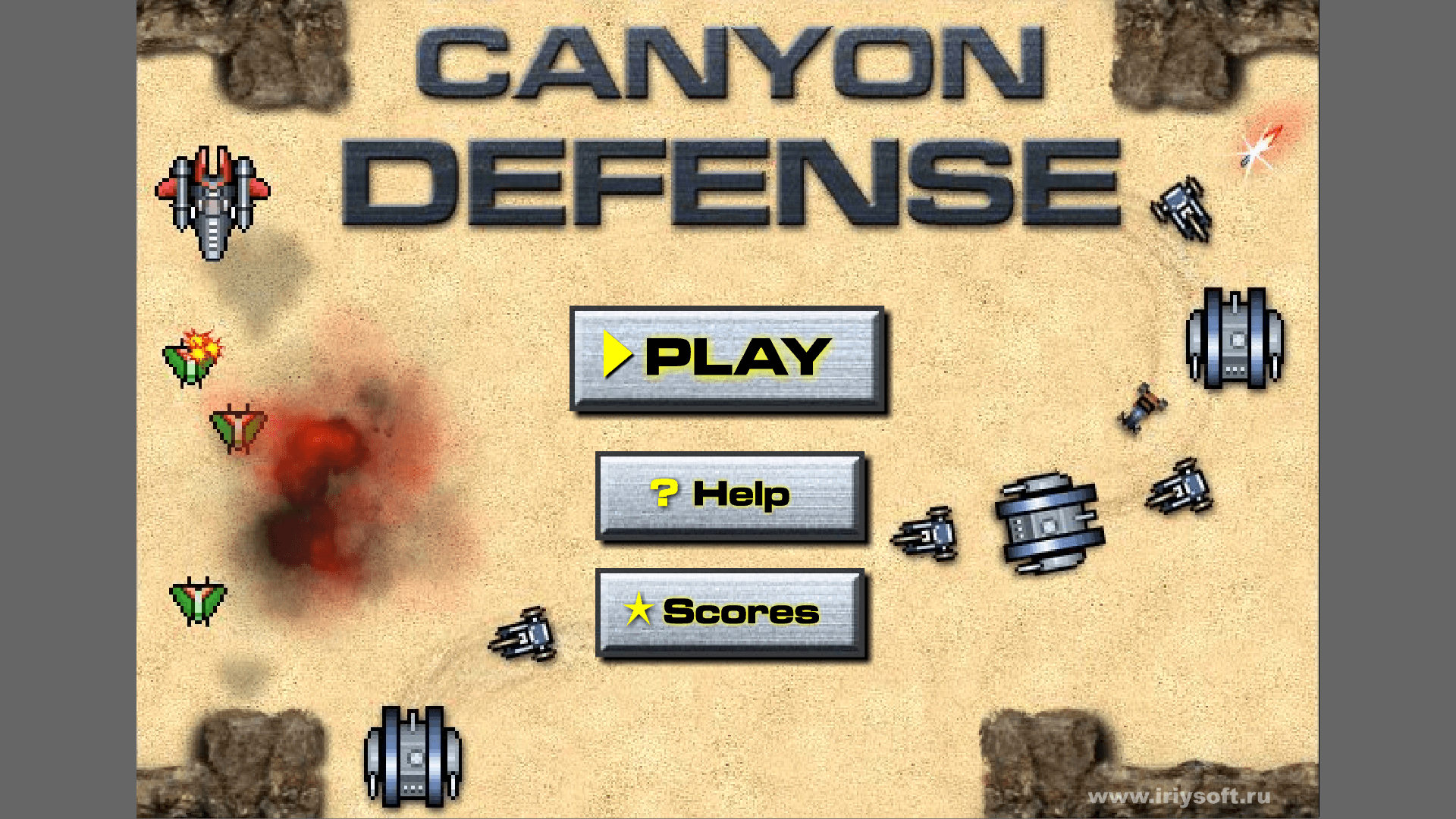Tower defense layout with multiple towers blocking enemy waves in Canyon Defense