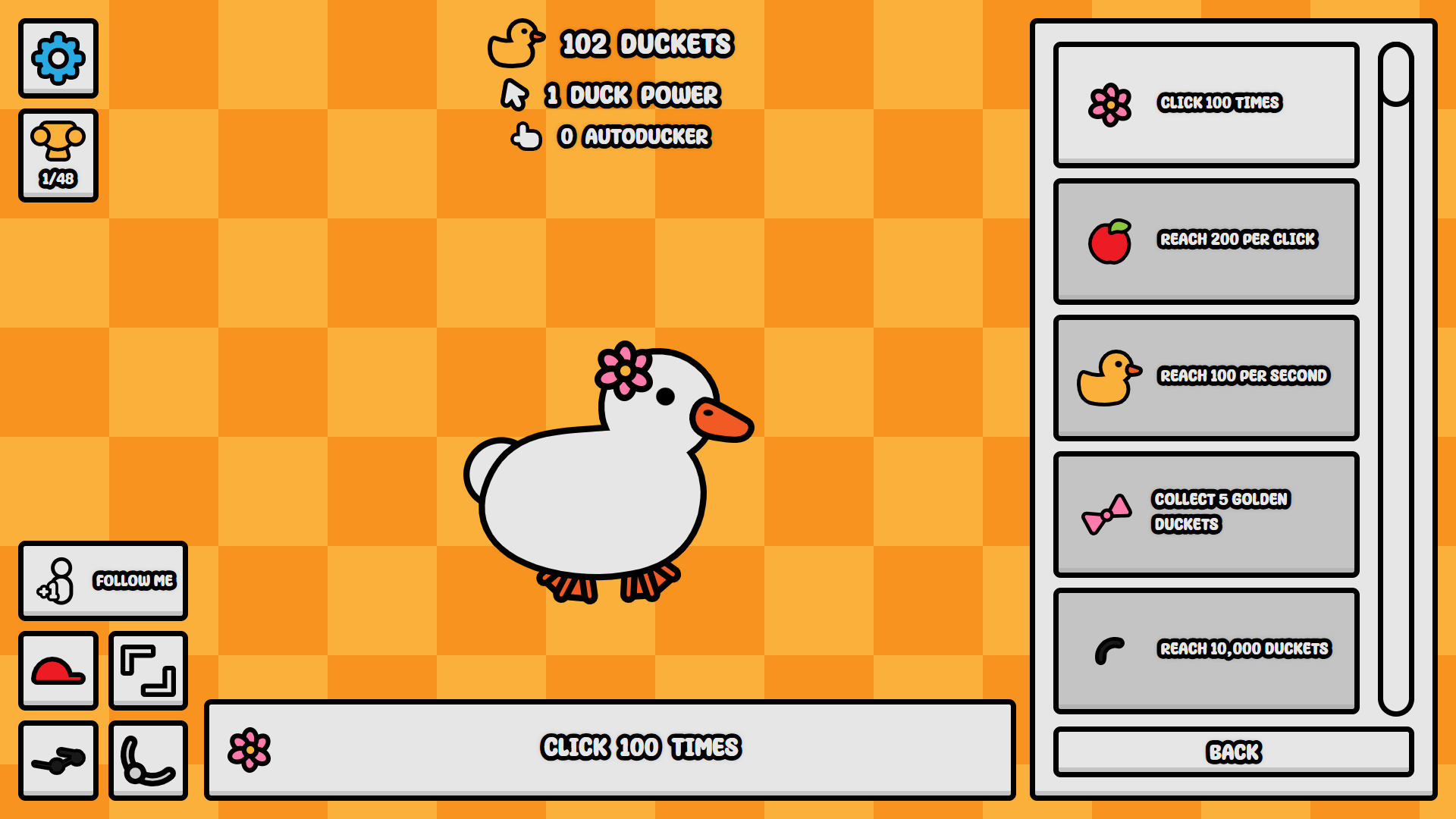 Various costumes and outfits for ducks in Duck Duck Clicker