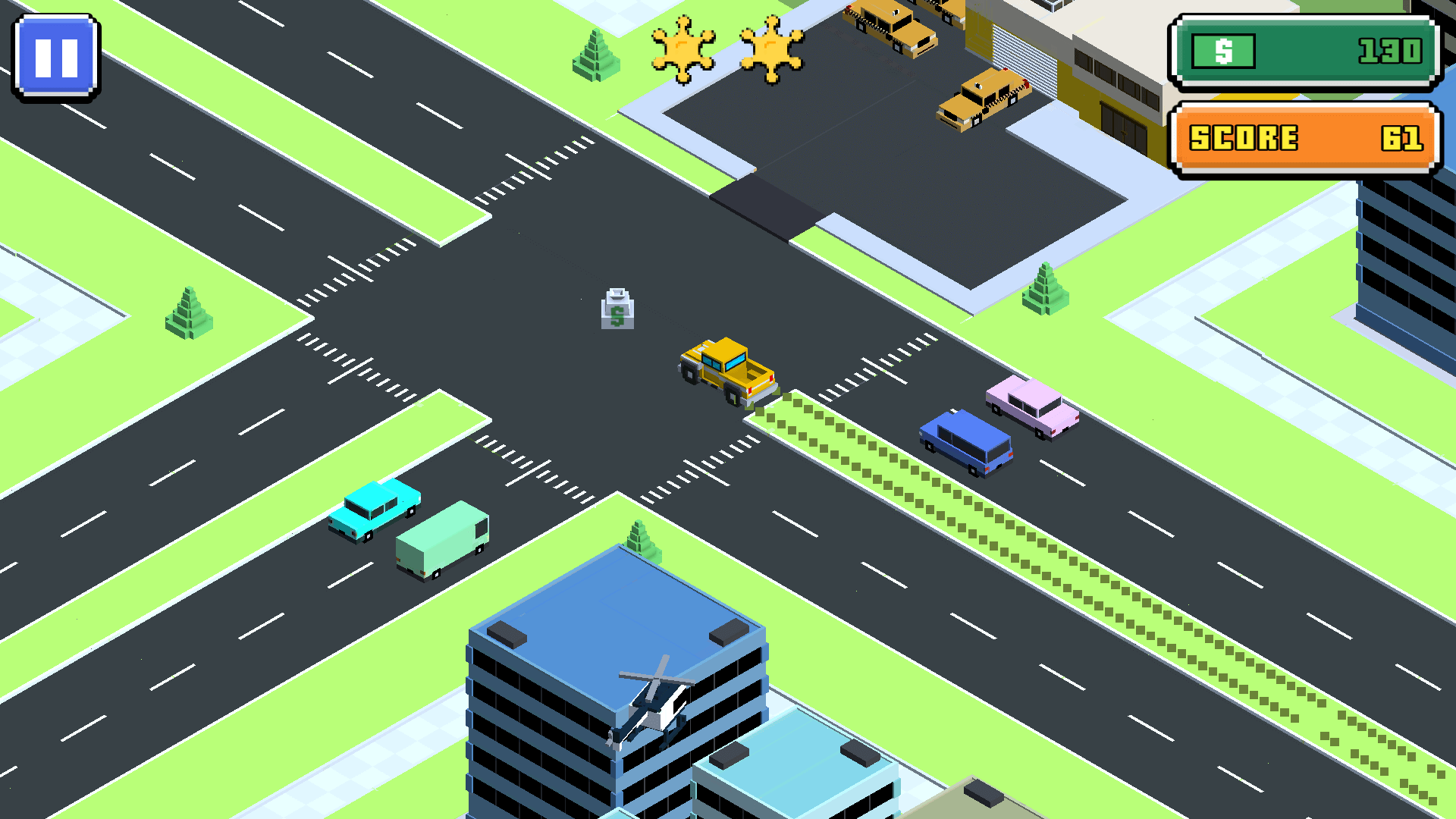 Player dodging traffic and obstacles during a getaway