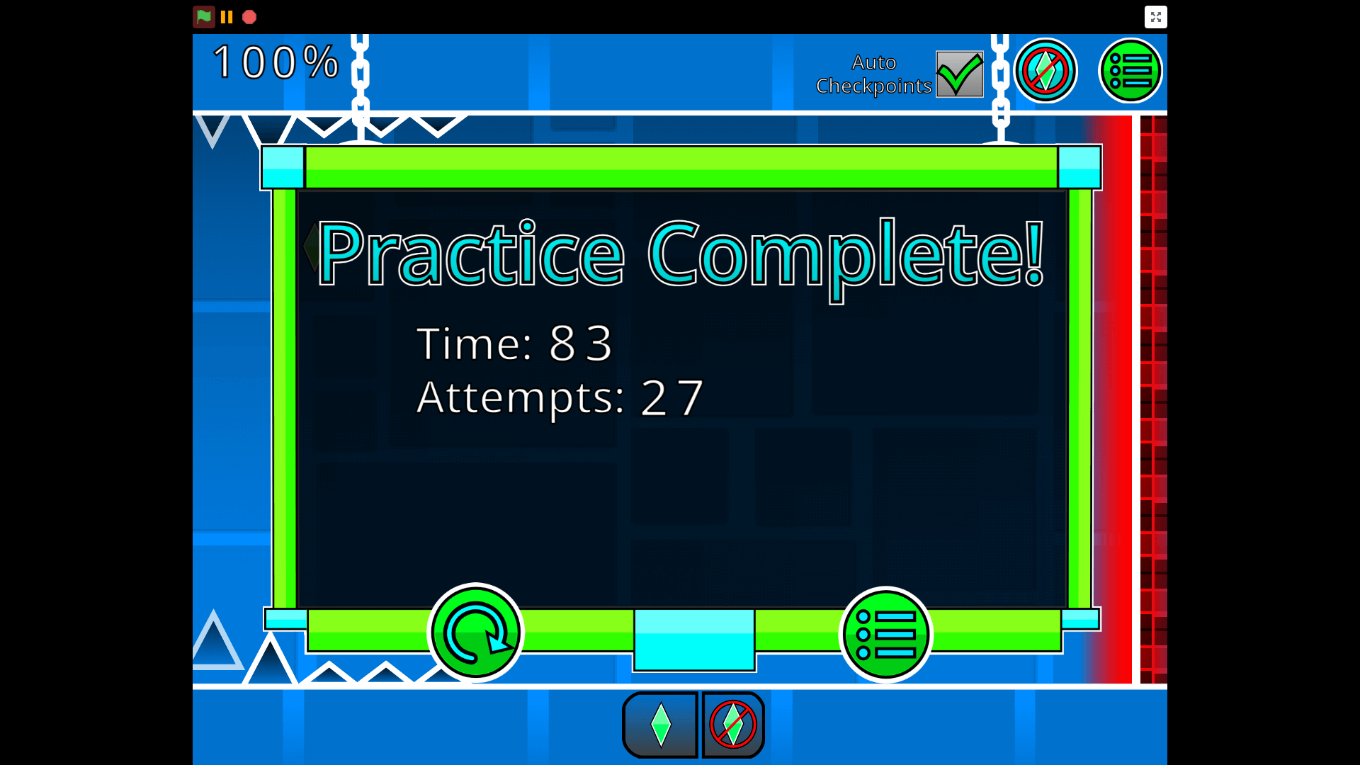 Wave moving through a sloped and confined space in Geometry Dash Wave