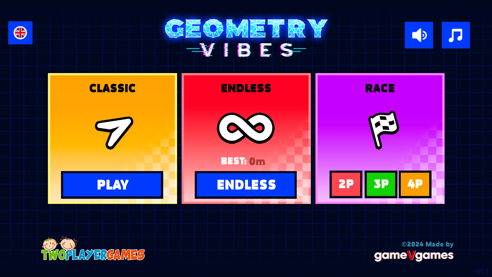 Gameplay showing a block dodging spikes in Geometry Vibes