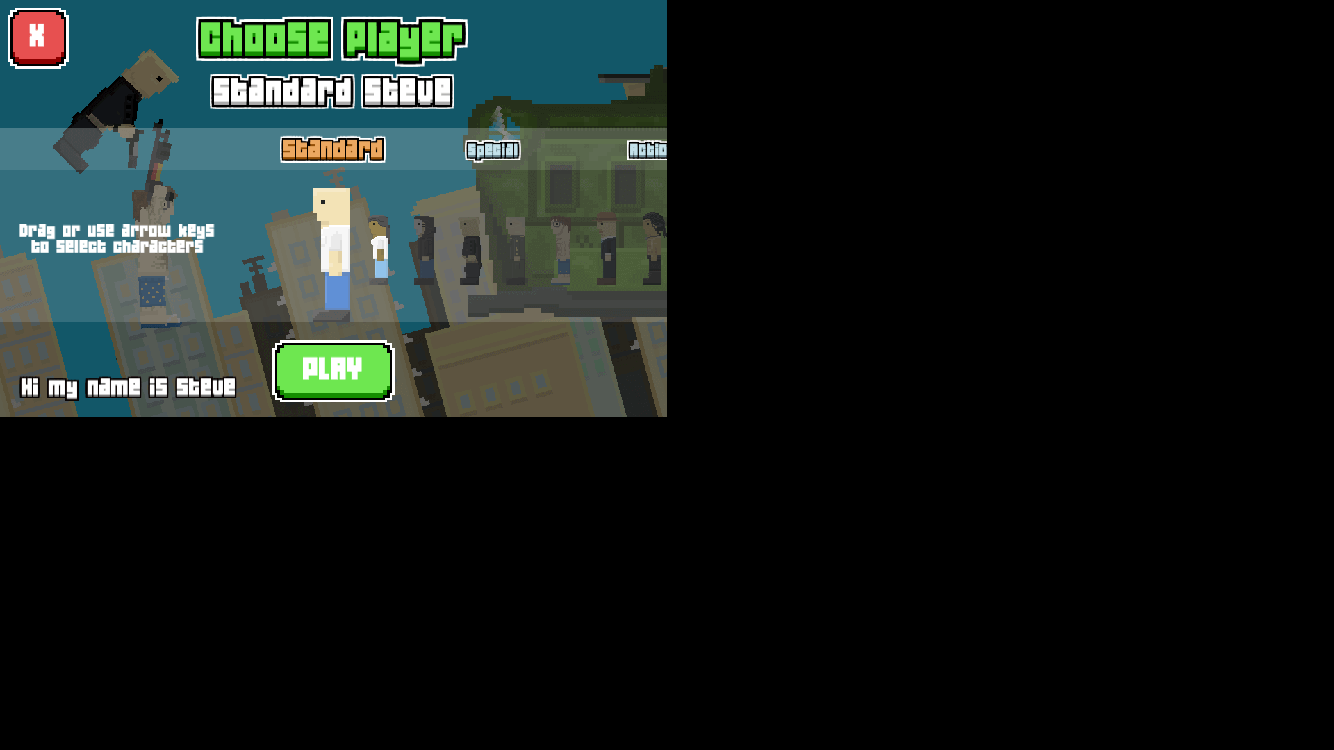 Player in Getaway Shootout using a power-up during a race, jumping to avoid obstacles while aiming to reach the goal