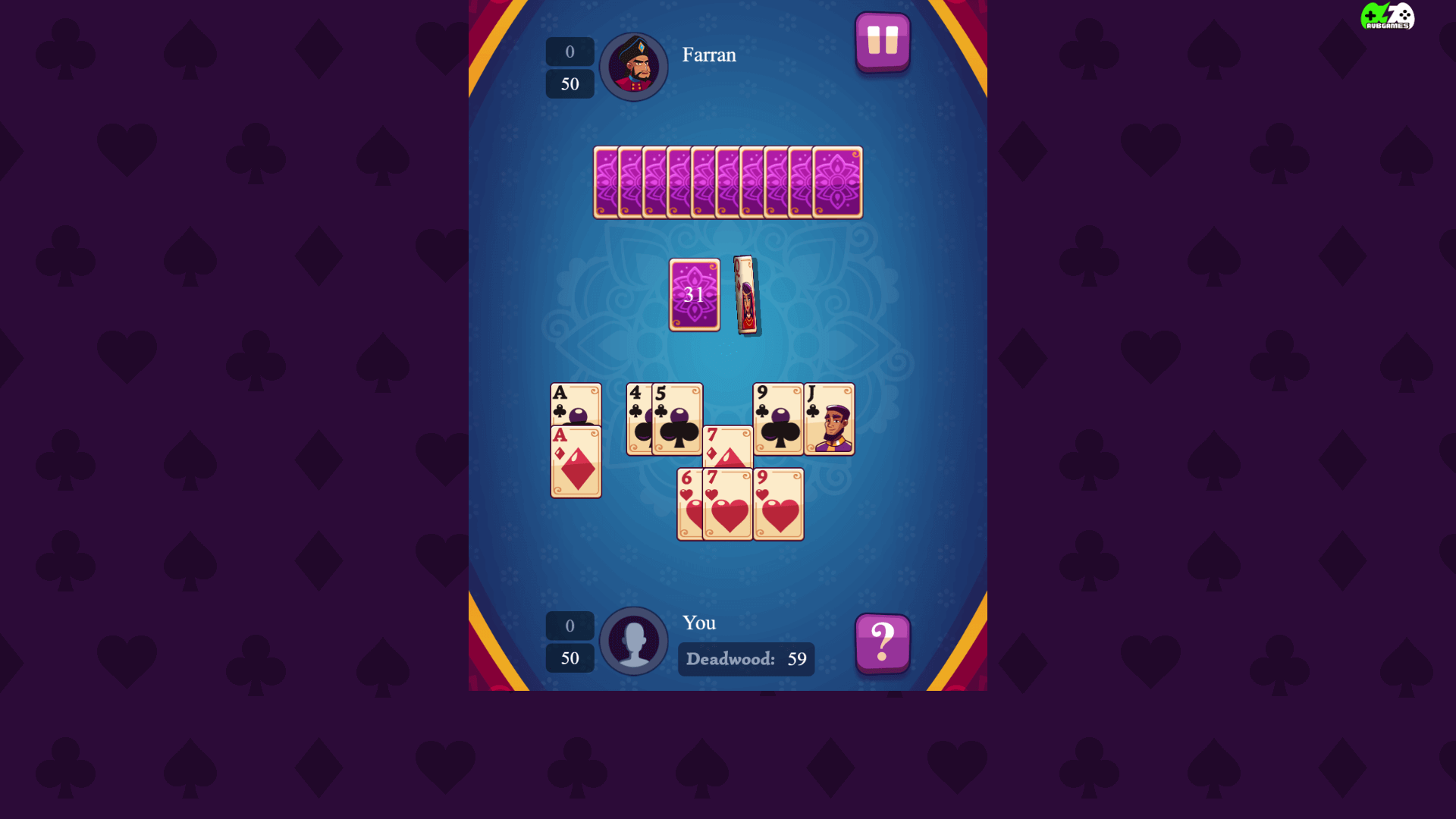 Online multiplayer game of Gin Rummy with real-time opponents and score tracking