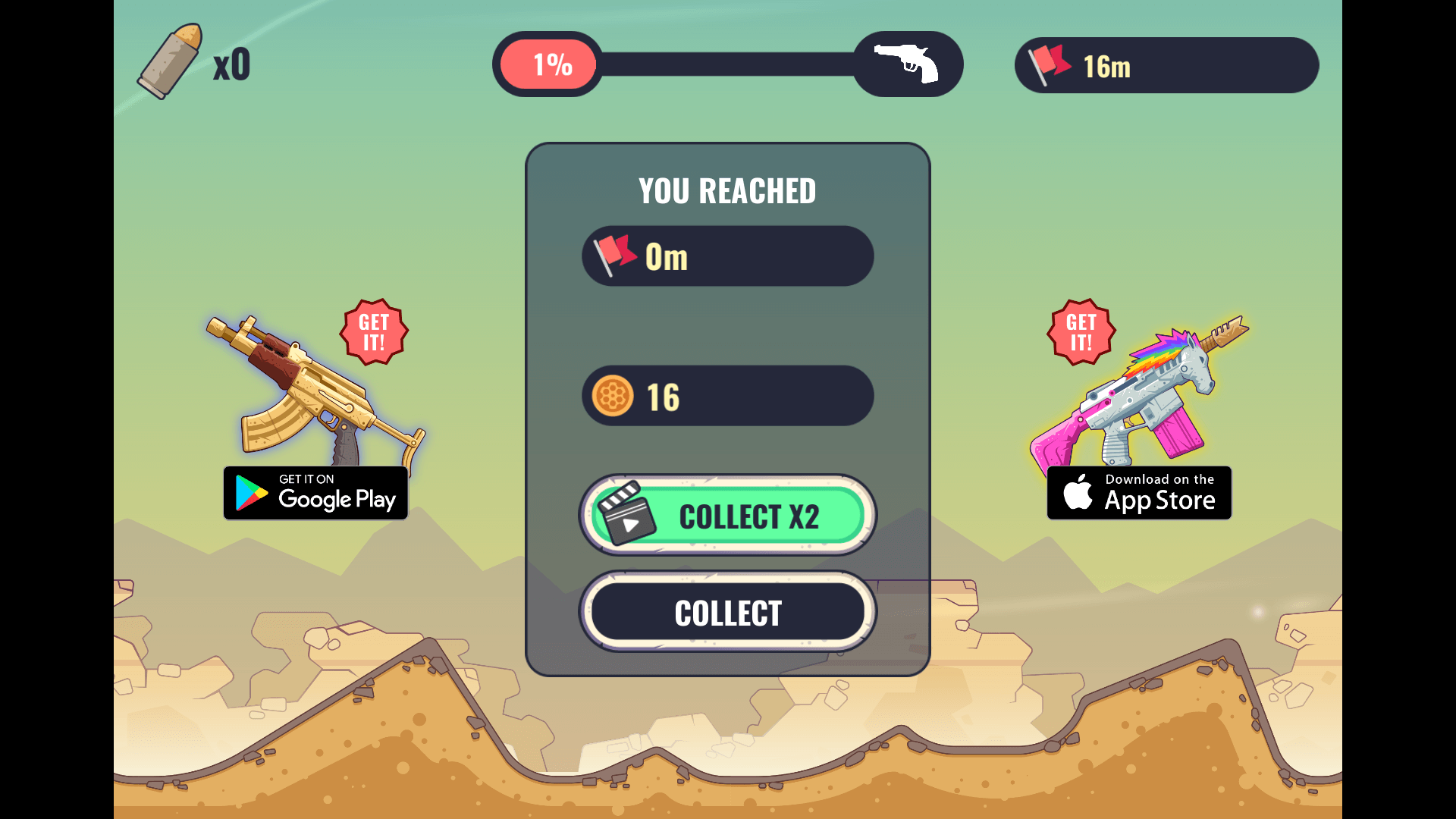 GunSpin gameplay showing a weapon launching across the level
