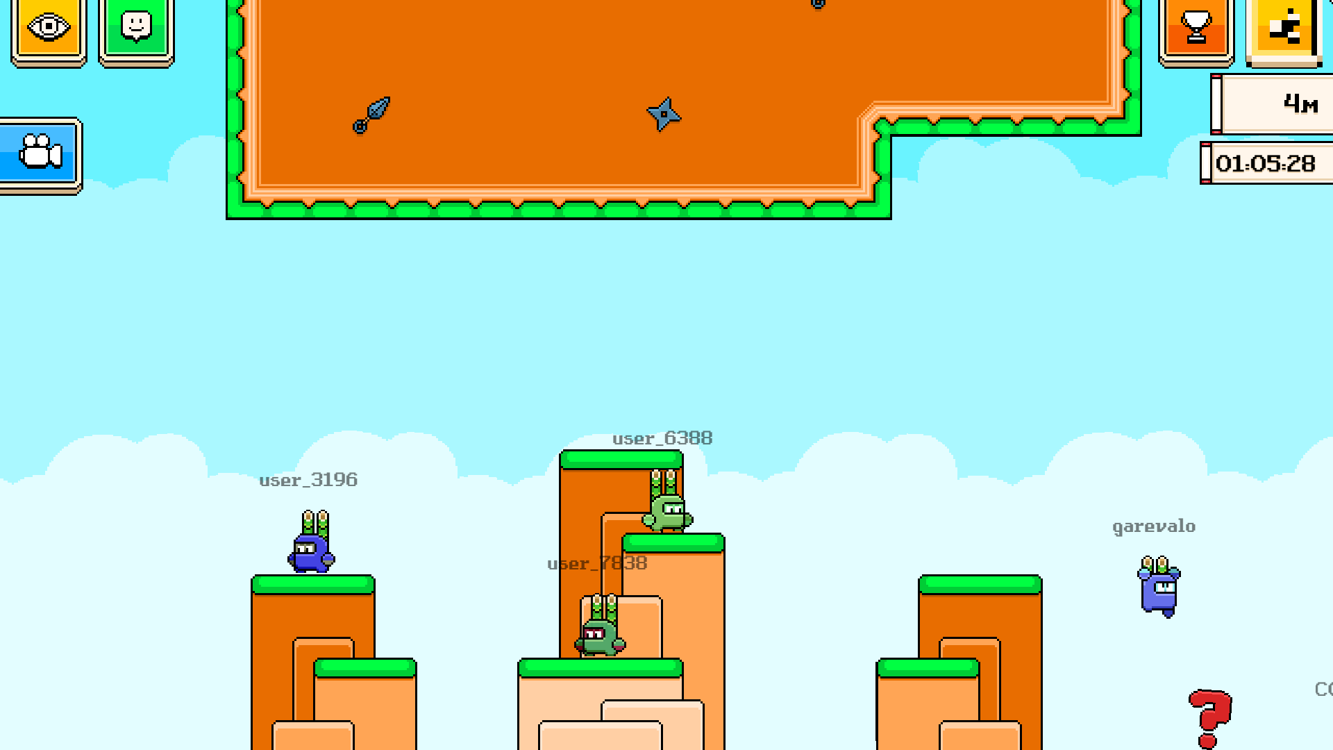Multiplayer ninjas racing up a vertical obstacle track