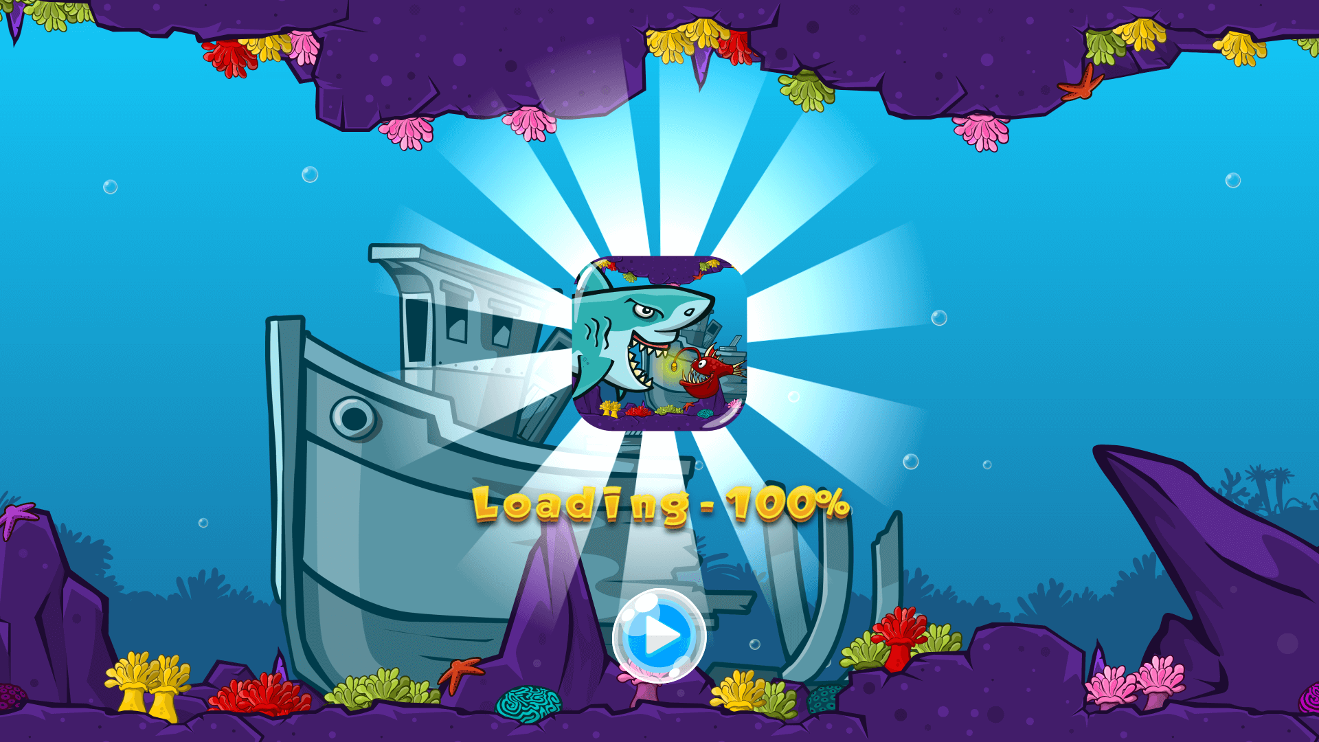 Fish Eat Fish gameplay showing a small fish avoiding larger predators in the ocean