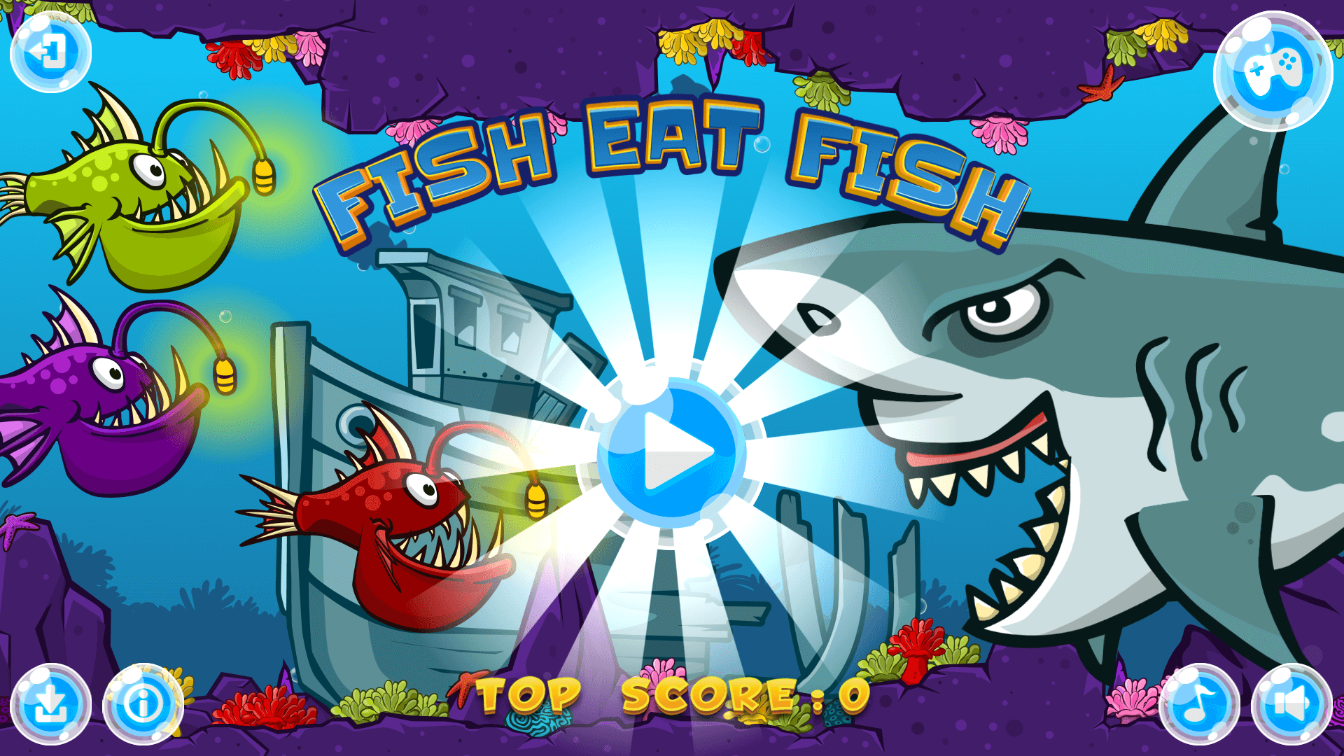 A large fish chasing and eating smaller fish in the colorful ocean environment
