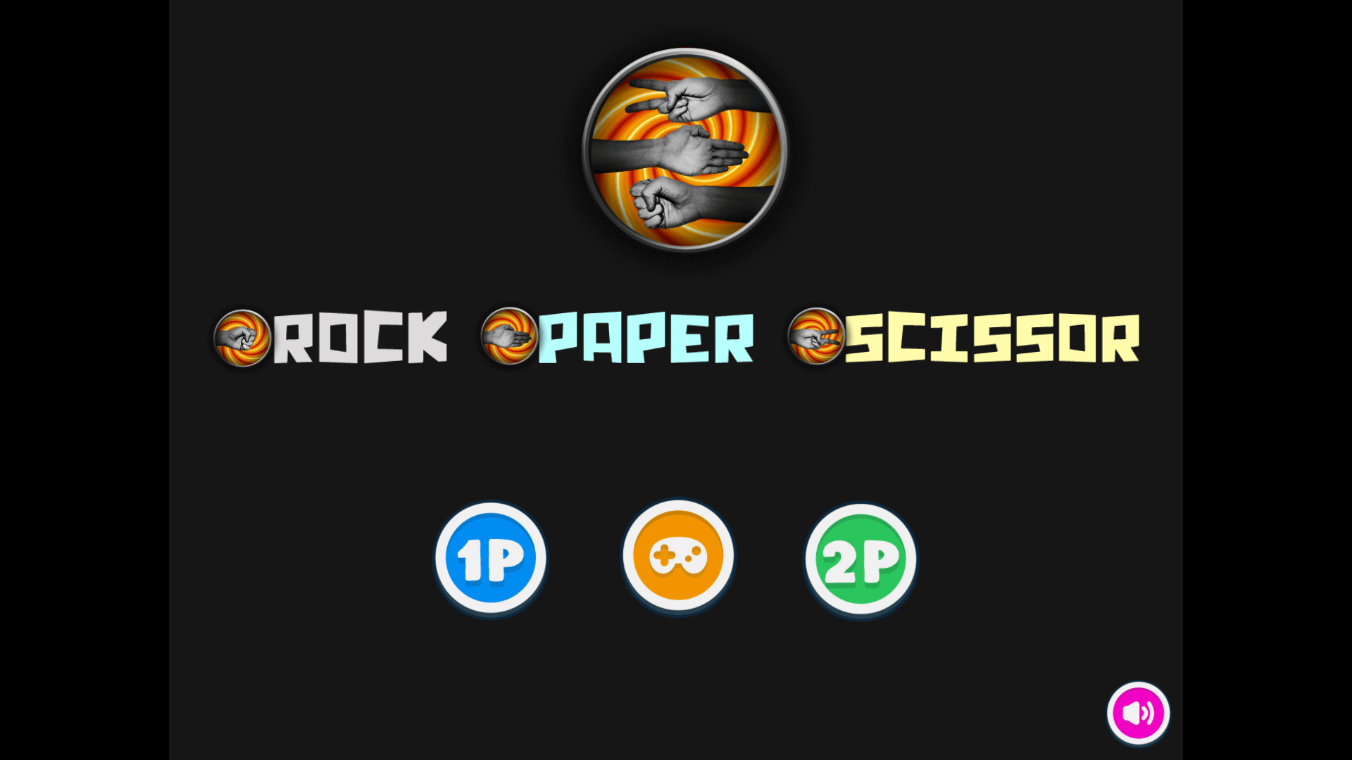 Rock Paper Scissors game screen showing two players selecting hand symbols with colorful backgrounds