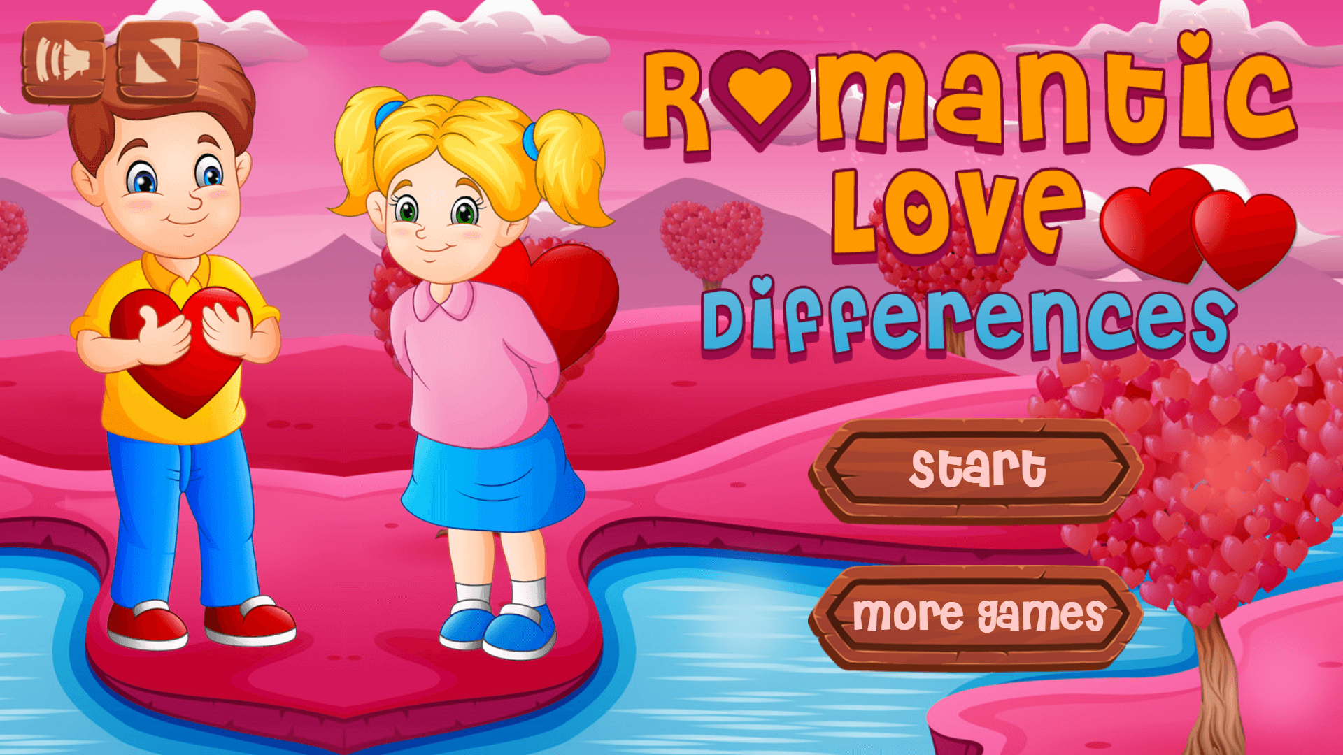 Two romantic cartoon scenes side-by-side with subtle differences