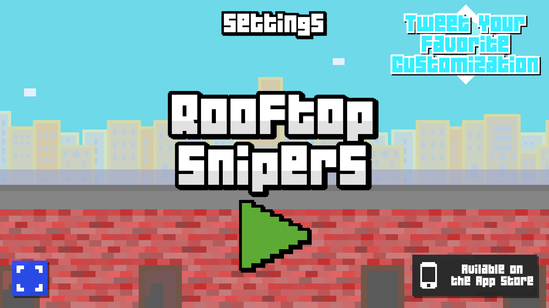 Two players battling in Rooftop Snipers using quirky physics to knock each other off the rooftop in a split-screen format