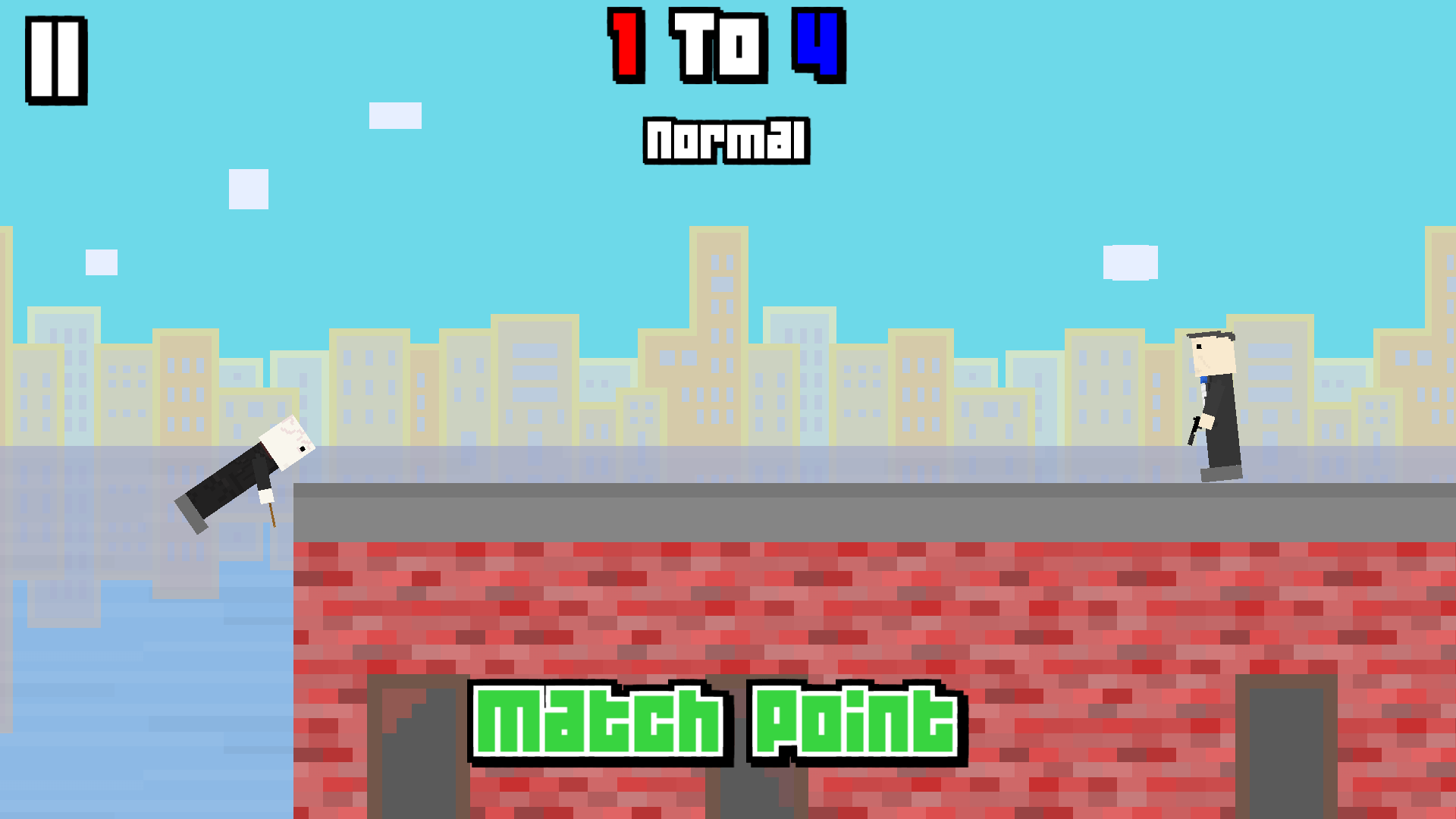 Character selection screen in Rooftop Snipers featuring various costumes and game environments.