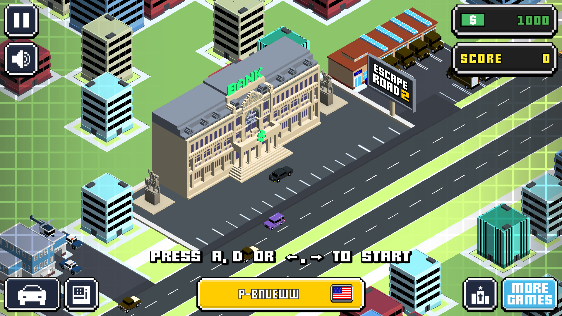 Escape Road 2 gameplay showing a high-speed police chase through a crowded city street