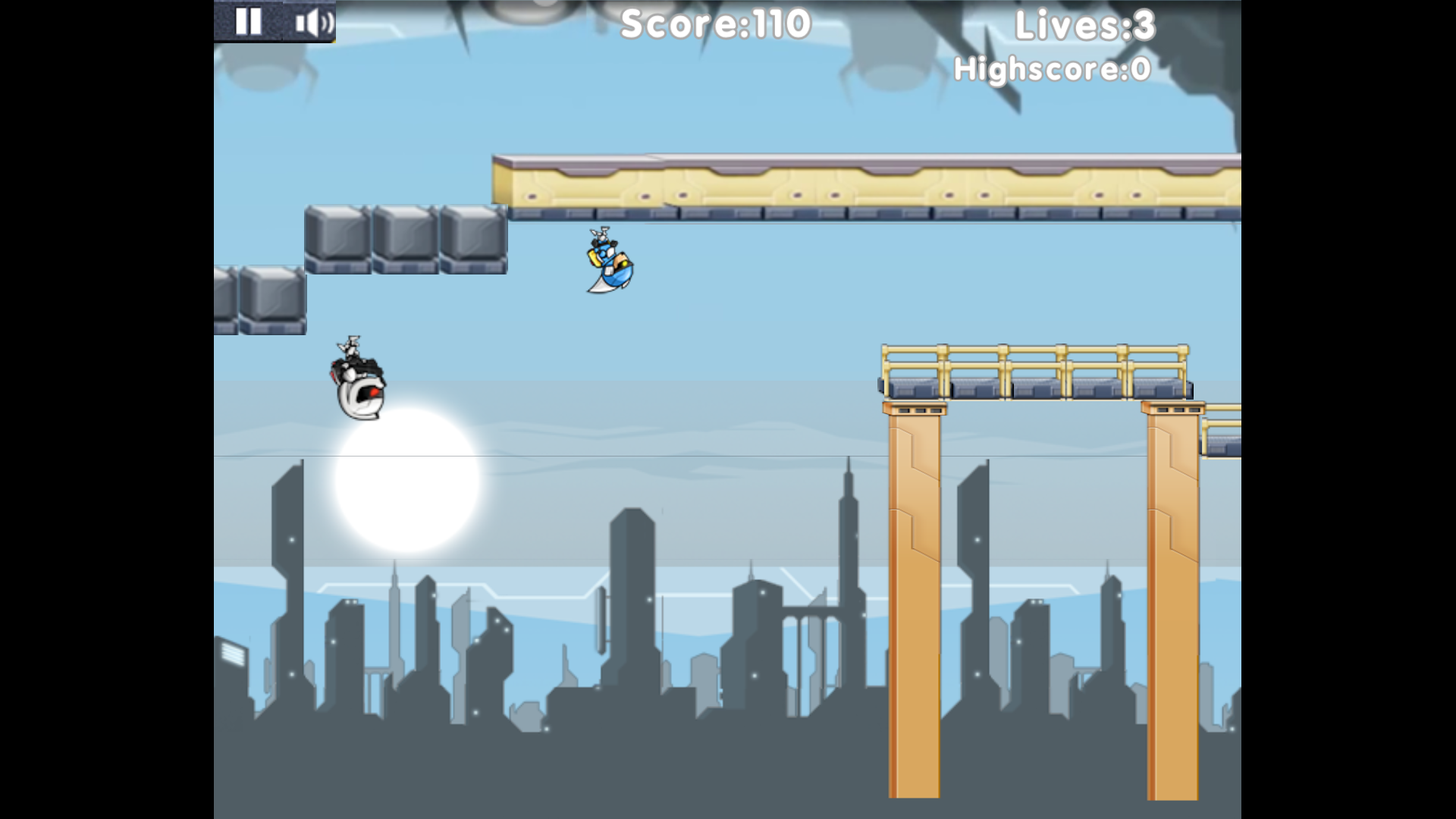 Level completion screen in Gravity Guy showing the player's score and progress