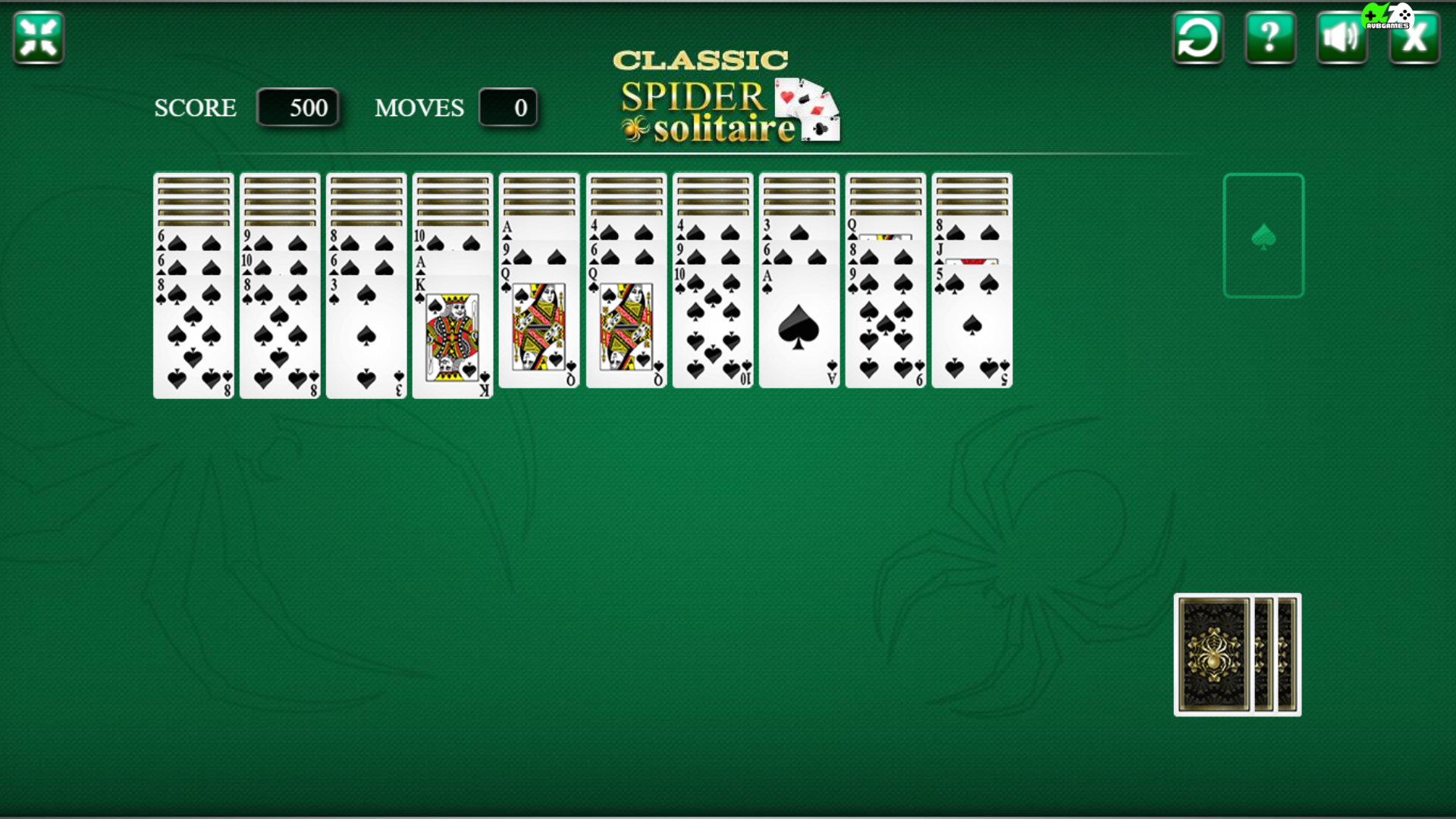 Stock pile dealing one card to each tableau column in Classic Spider Solitaire