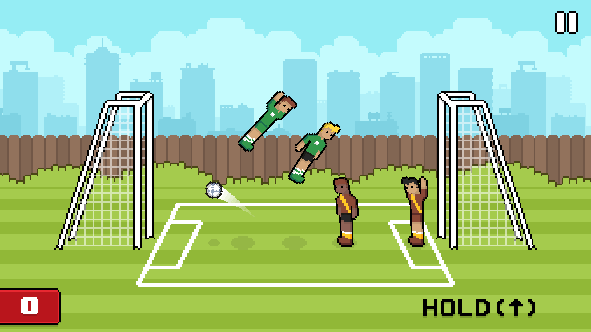 Soccer Random gameplay showing a backyard match with cartoon characters