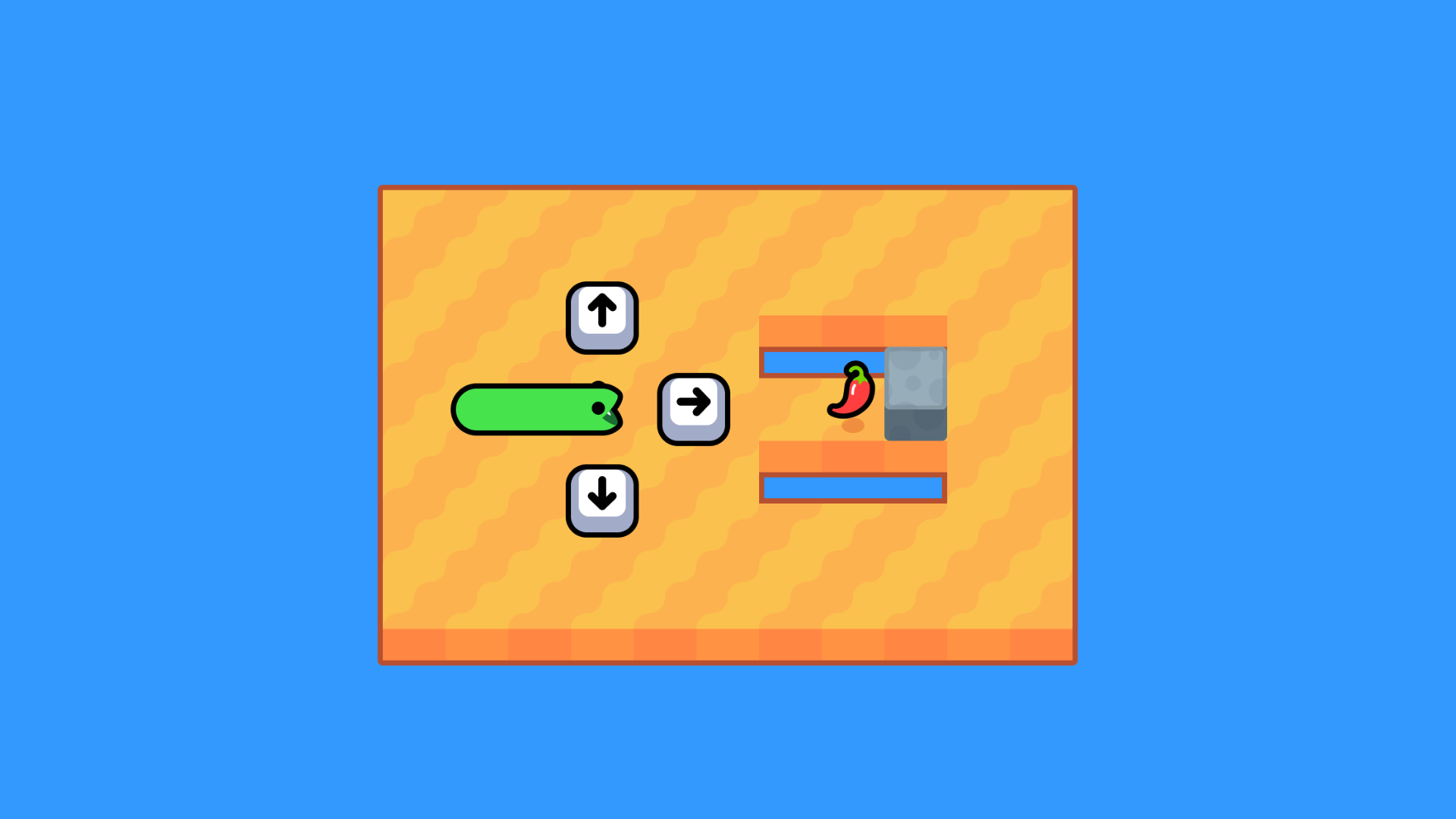 Snake chasing a chili pepper across a floating map in Ssspicy Snake 