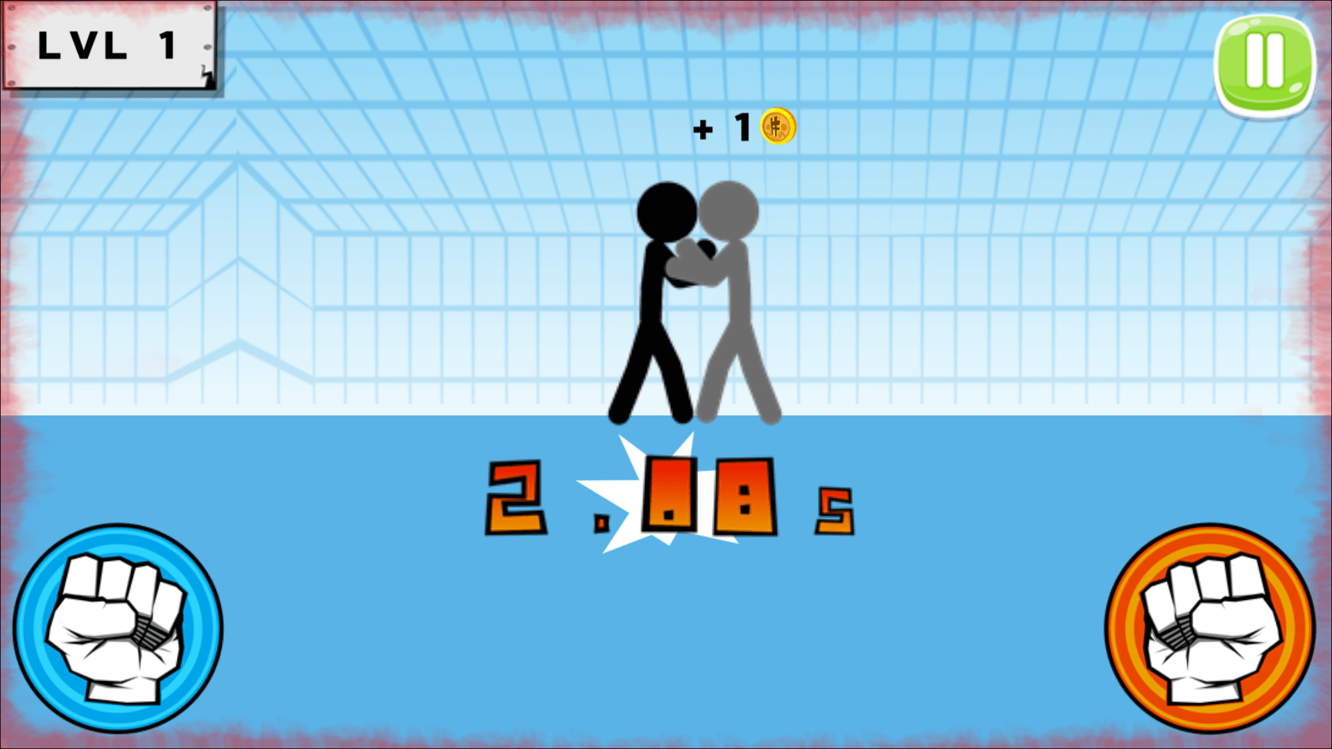 Stickman holding a power-up weapon mid-battle
