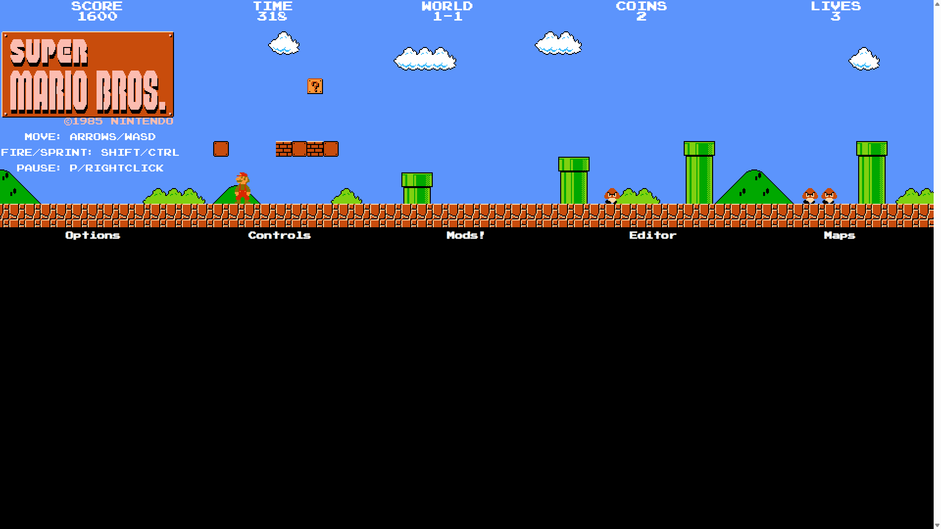 Super Mario Bros Online gameplay showing Mario jumping across platforms and collecting coins