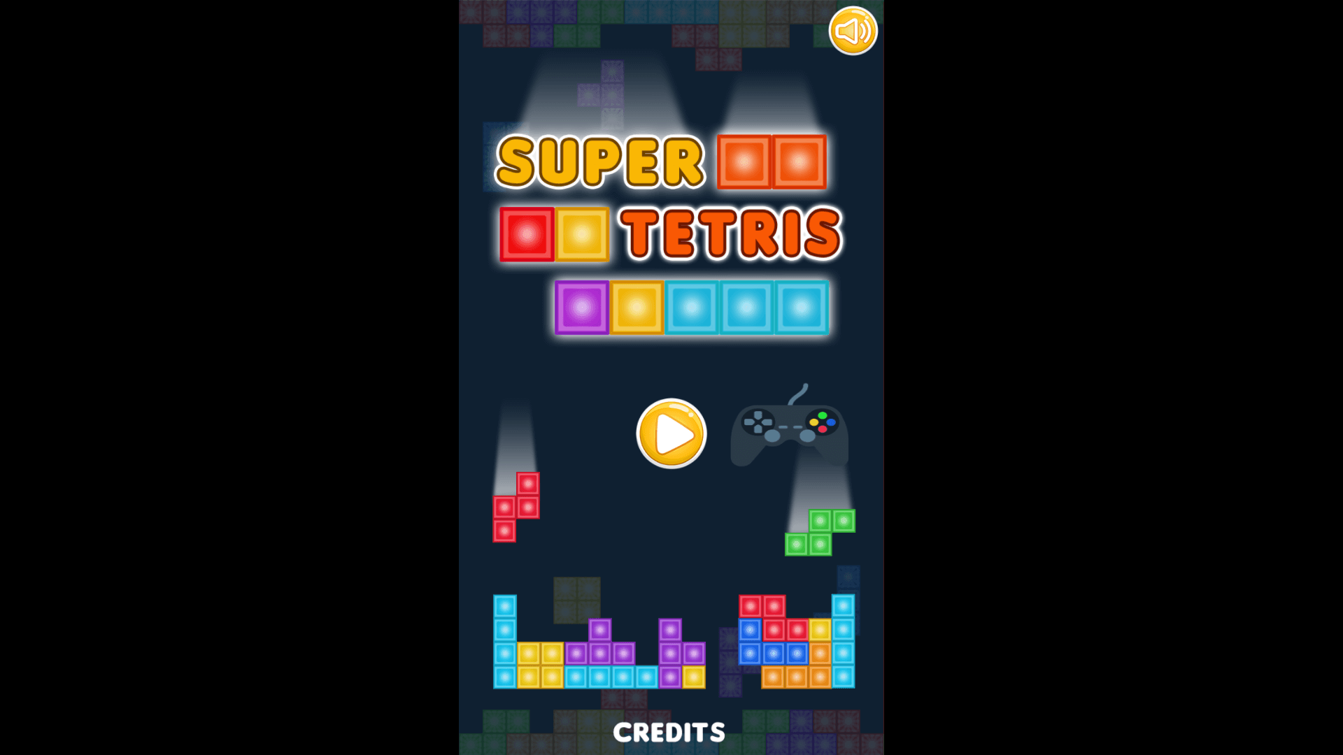 Super Tetris gameplay showing colorful Tetrimino blocks falling and aligning to clear lines
