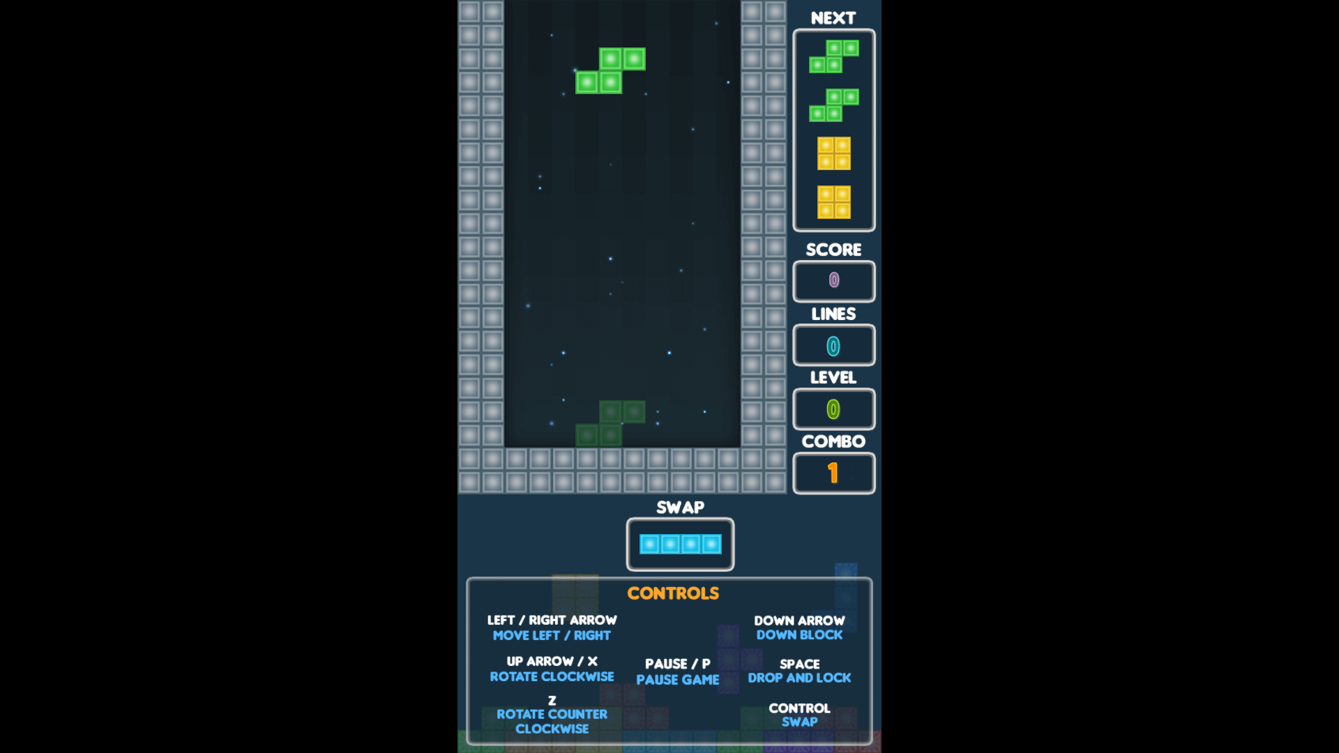 Player rotating a Tetrimino block to fit into position in Super Tetris