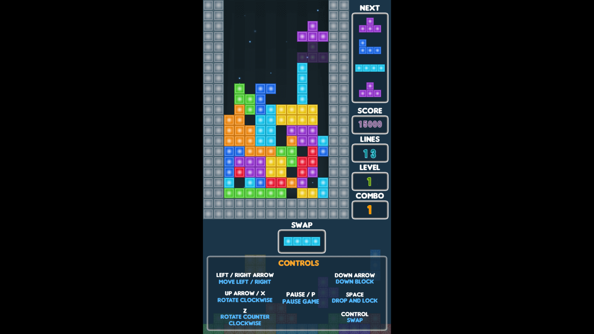 Super Tetris level with increasing difficulty and faster falling blocks