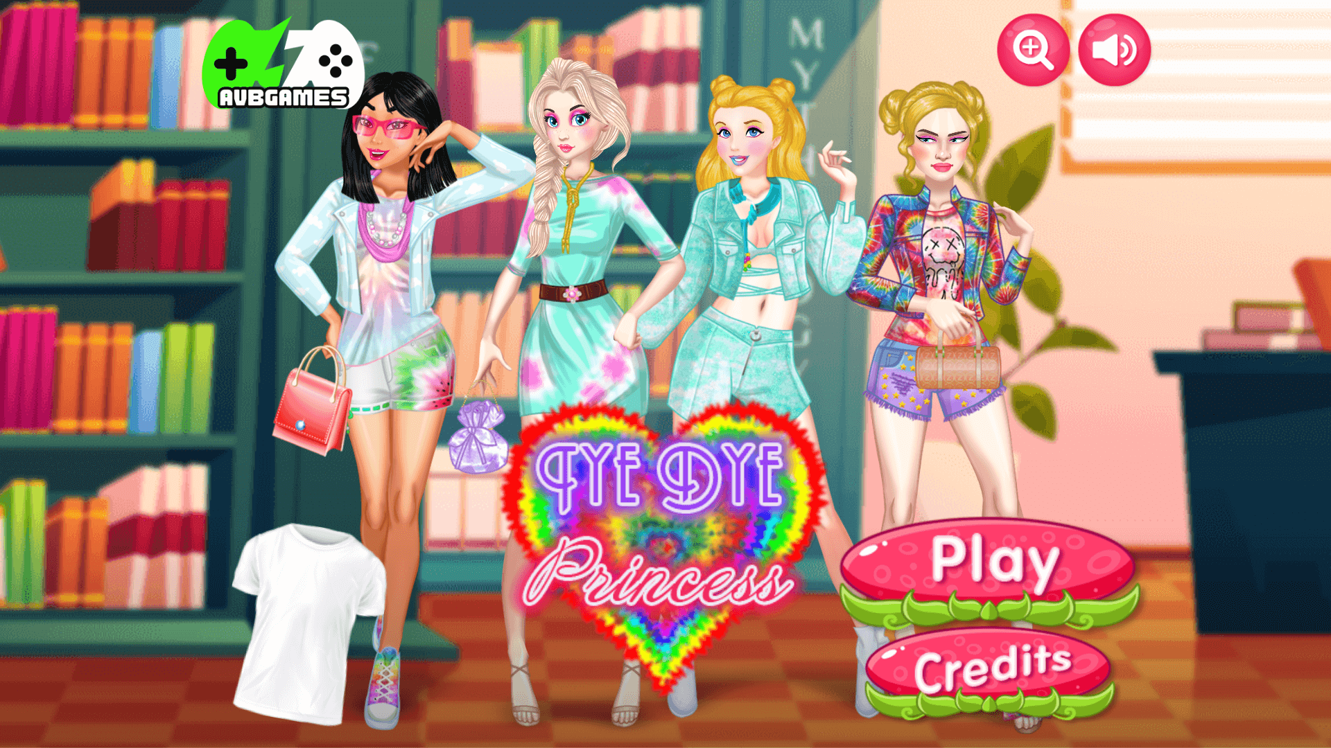 Player selecting tie-dye outfits and accessories for a princess