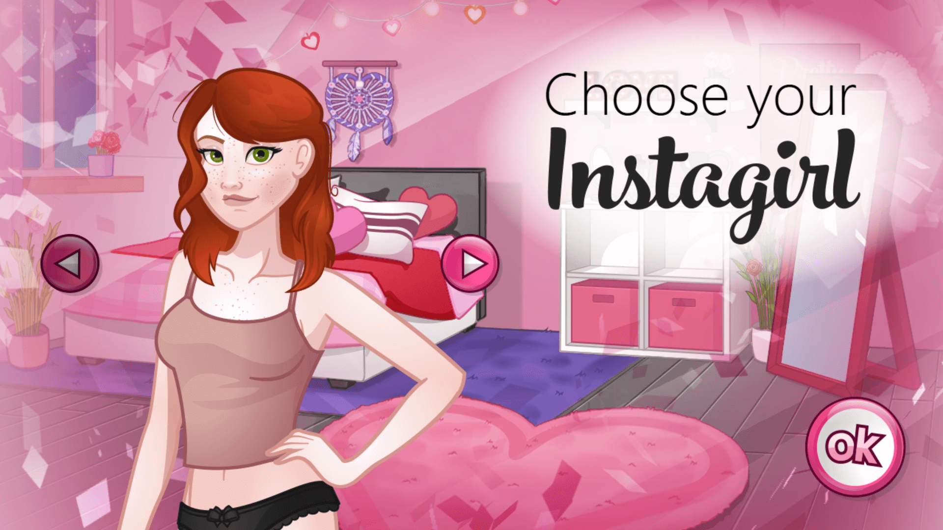 Player selecting clothes, accessories, and hairstyles in Valentine's Day game