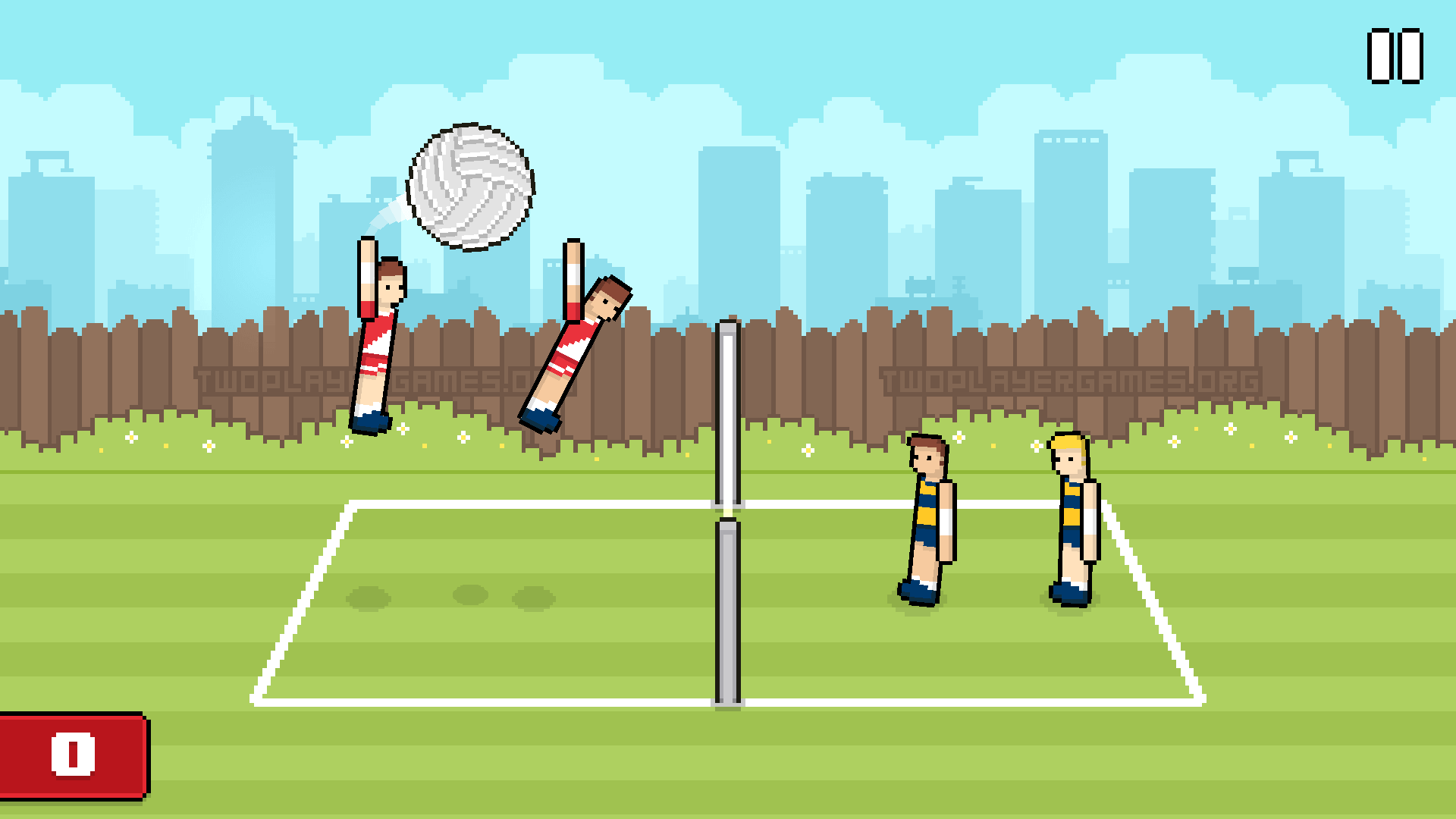 Funny volleyball match in Volley Random with two pixelated players