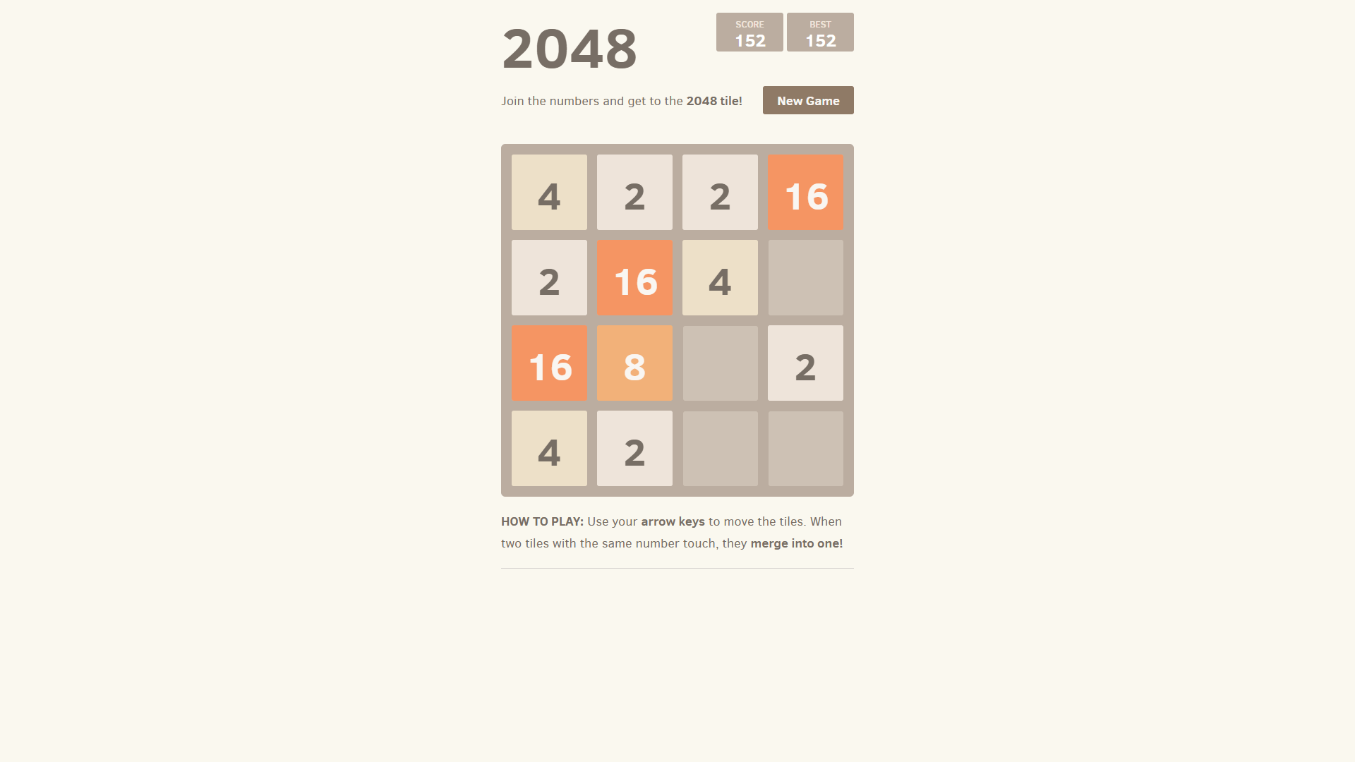 Player merging number tiles to reach 2048 in puzzle game