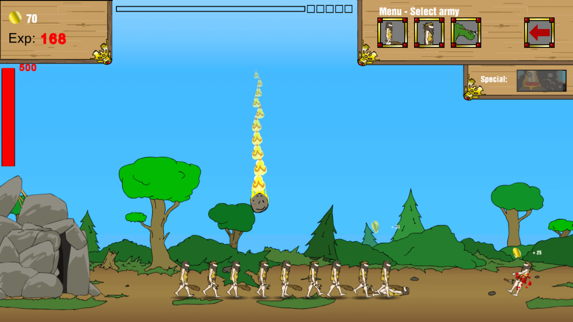 Age of War game interface with troops and turret upgrades