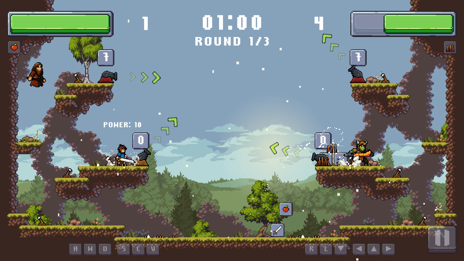 Two knights battling with swords in a colorful Apple Knight: Fight arena