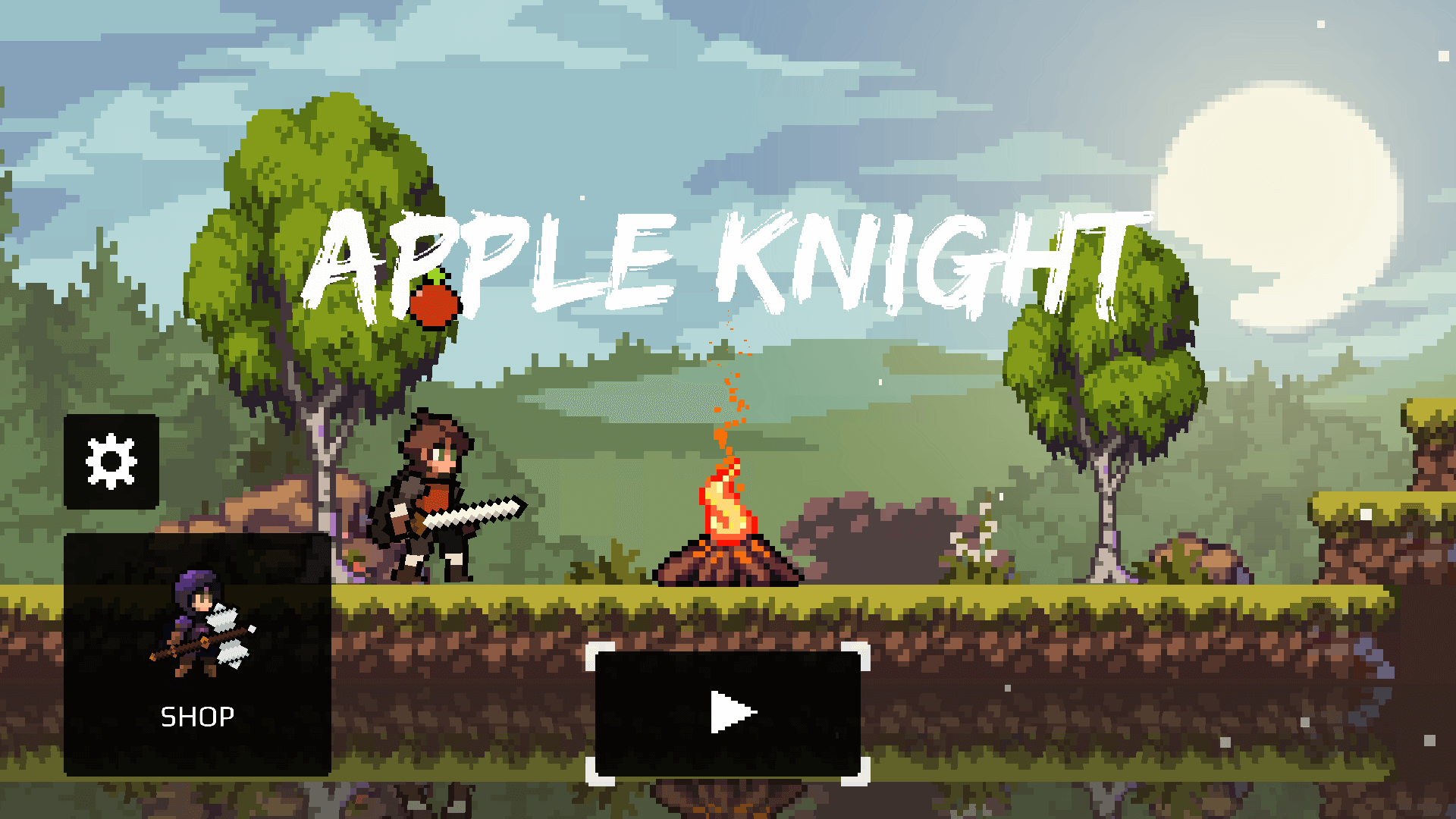 Hero attacking with a sword while collecting gold in Apple Knight