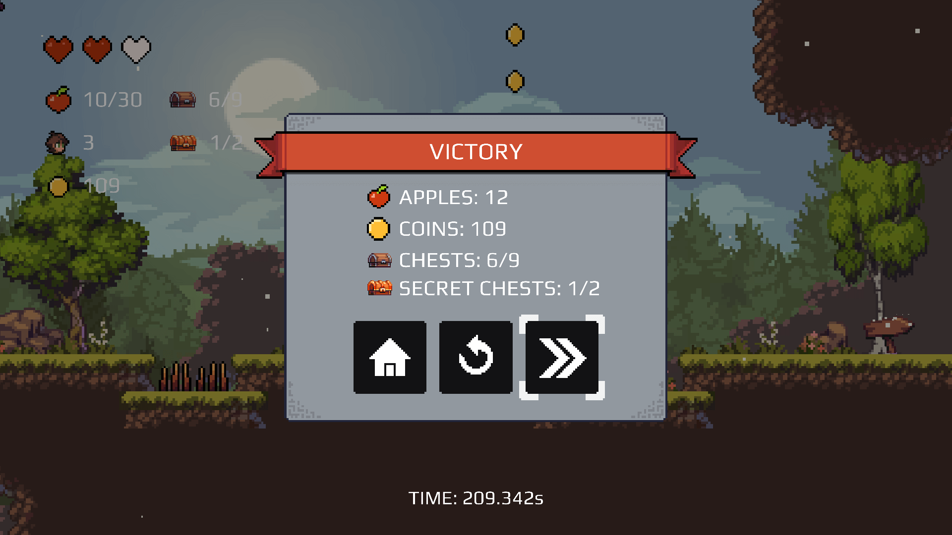 Apple Knight hero battling enemies in a colorful pixel world