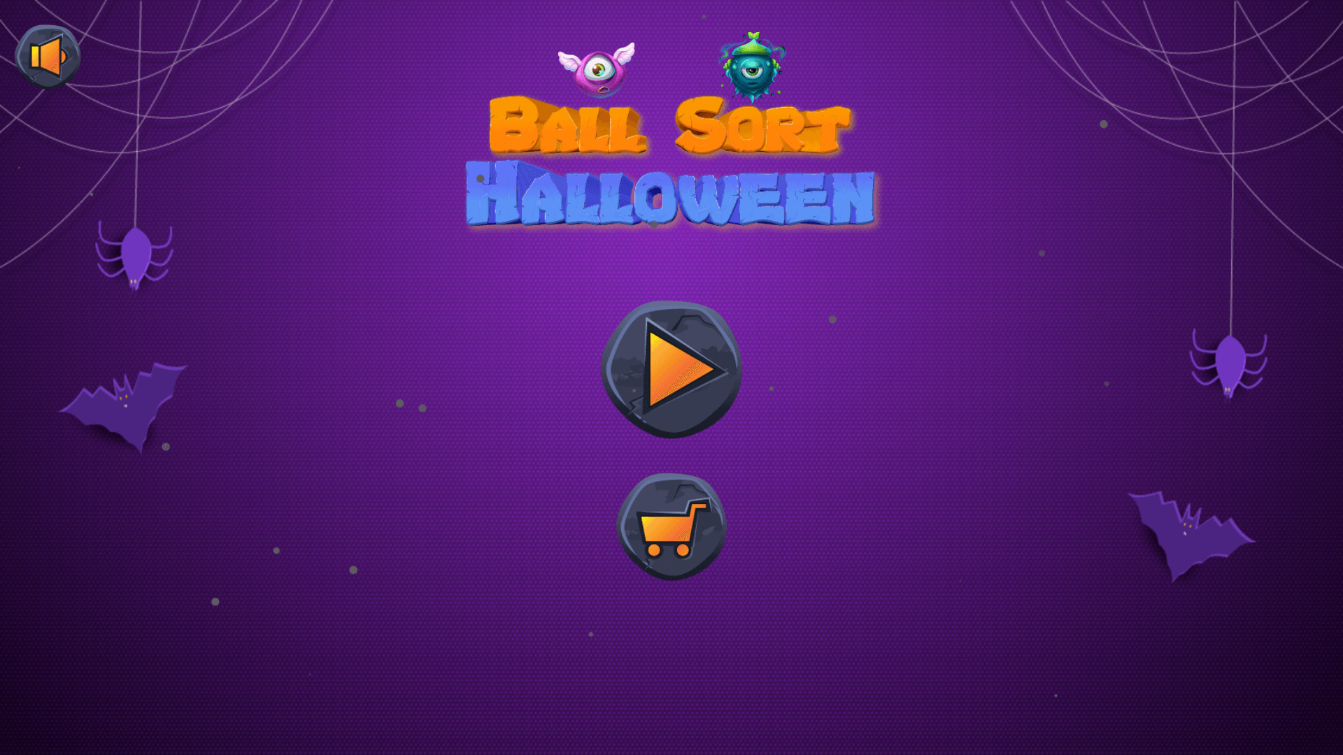 Halloween-themed menu screen with spooky background and monster balls