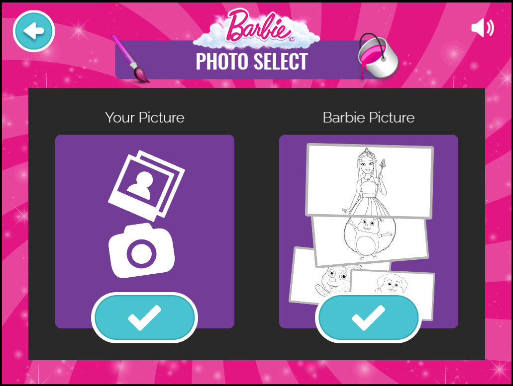 Player using the mouse to color Barbie and her friends