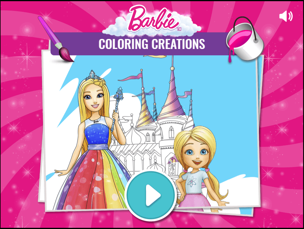 Screenshot of a completed Barbie coloring design
