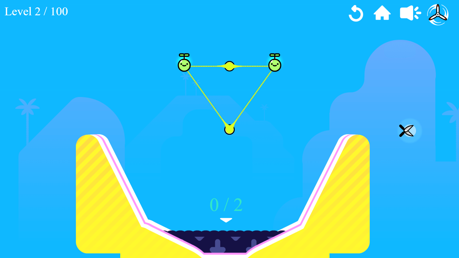 Blumgi Bloom level with spinning propellers and hanging seeds

