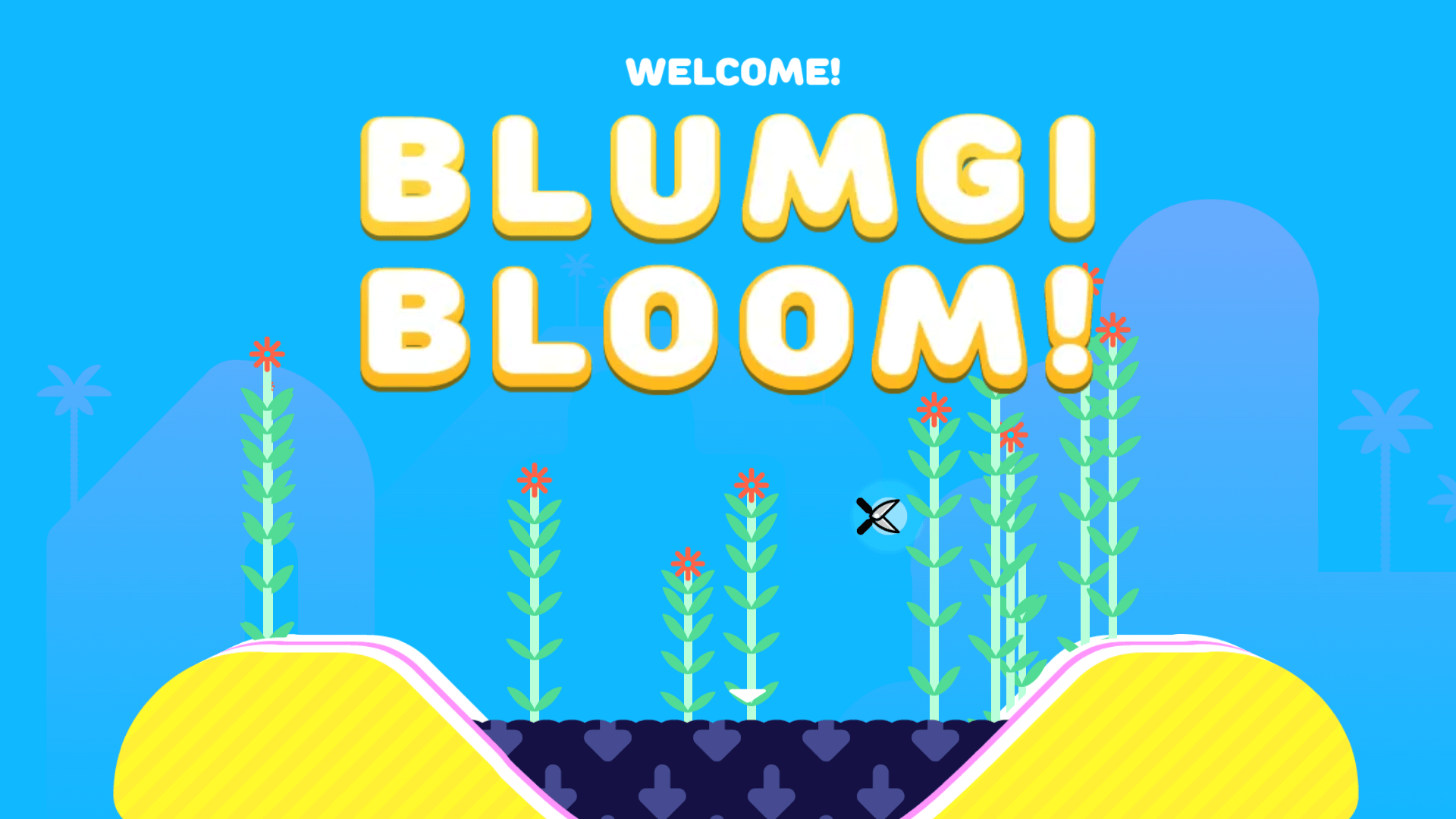 Colorful cartoon flower blooming after a rope-cut puzzle in Blumgi Bloom