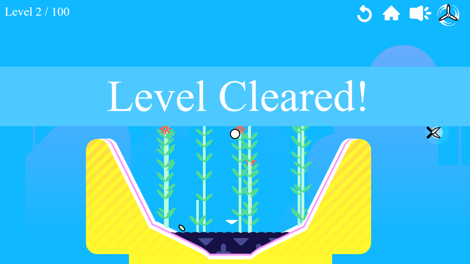 Player cutting rope to drop a seed onto soil in Blumgi Bloom game