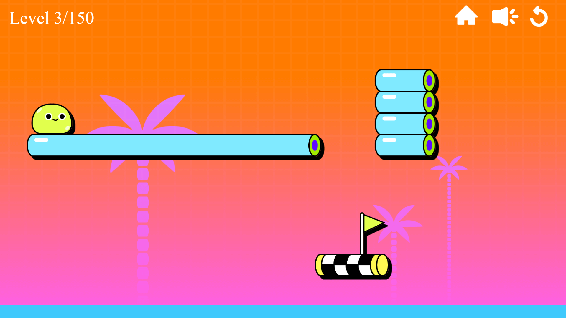 Player launching a cute slime over a spiky obstacle