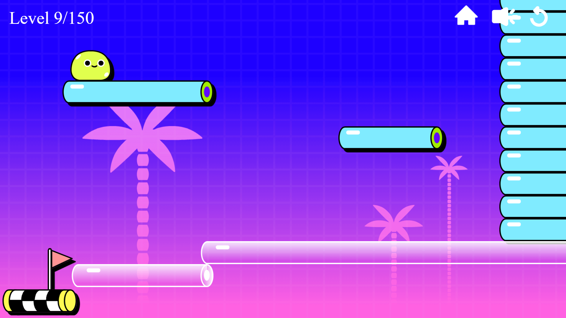 Blumgi Slime character preparing to jump across platforms