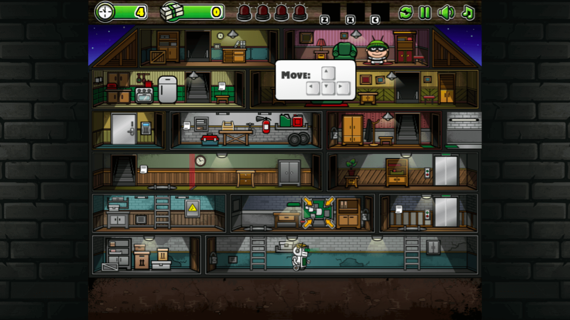 Bob sneaking past a security guard in Bob the Robber 2
