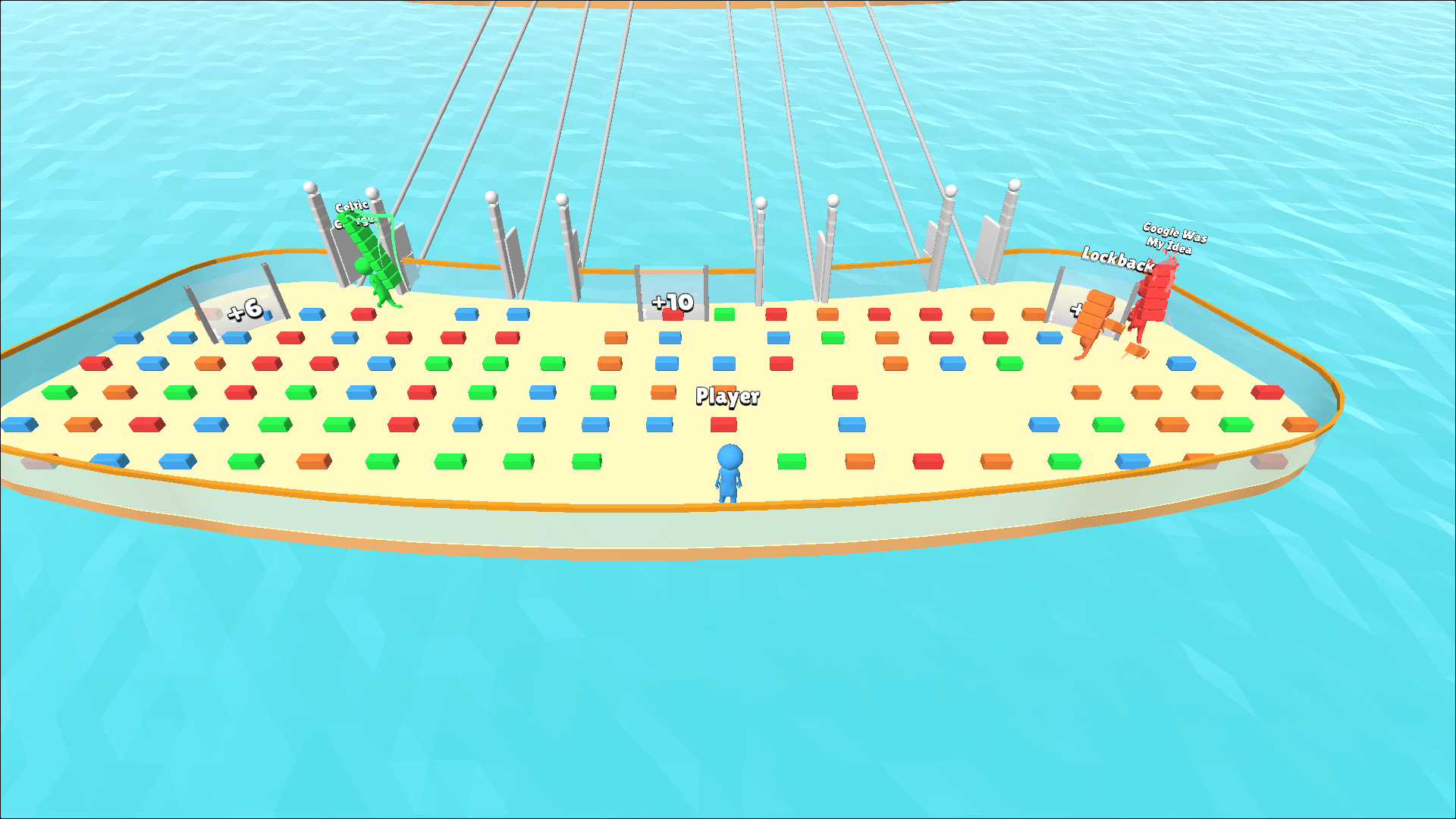 Bridge Race gameplay showing staircase building competition