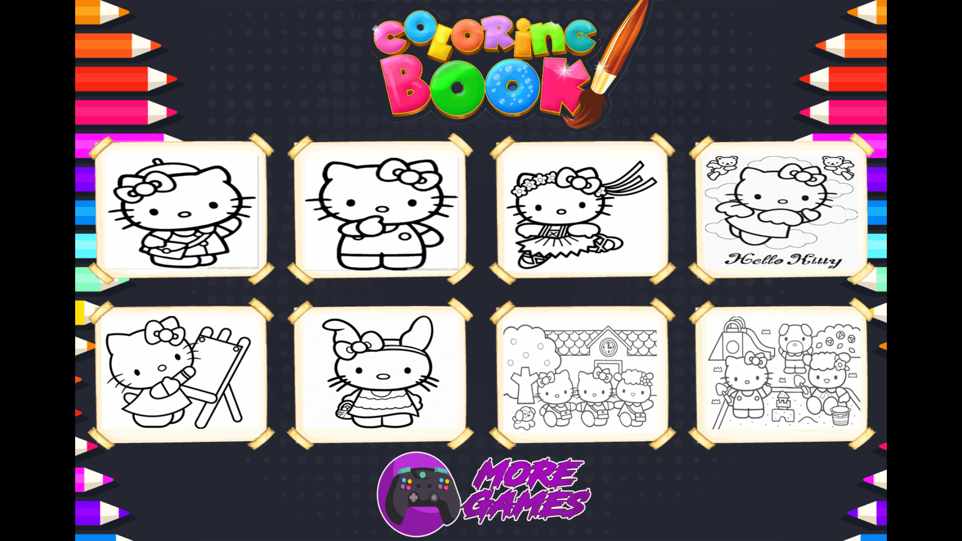 Child selecting colors to fill Hello Kitty’s dress in the coloring game