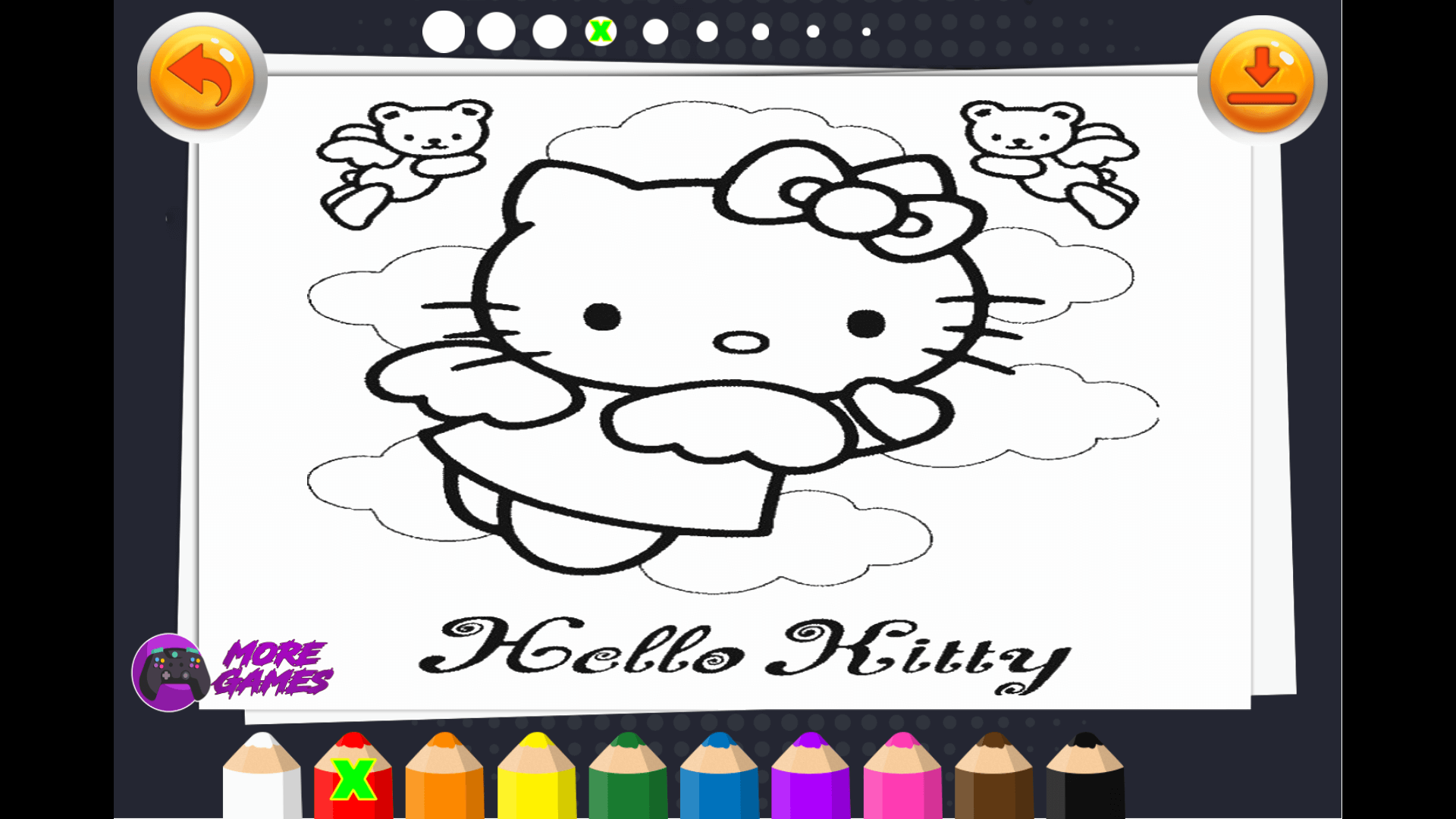 Color palette selection screen in Coloring Book for Hello Kitty