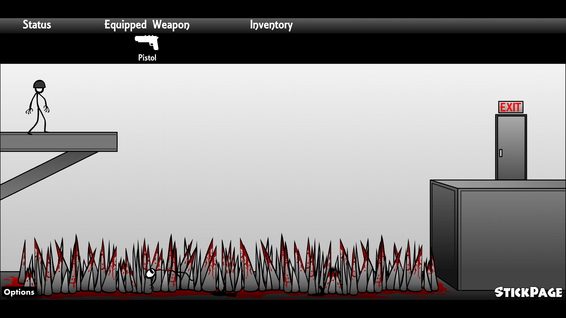Stickman character sneaking past a guard in Creative Kill Chamber