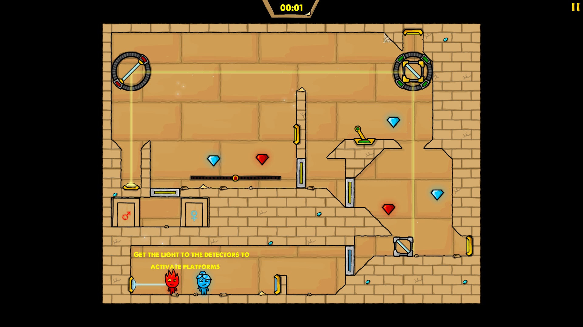 Screenshot of Fireboy and Watergirl navigating traps in Level 10
